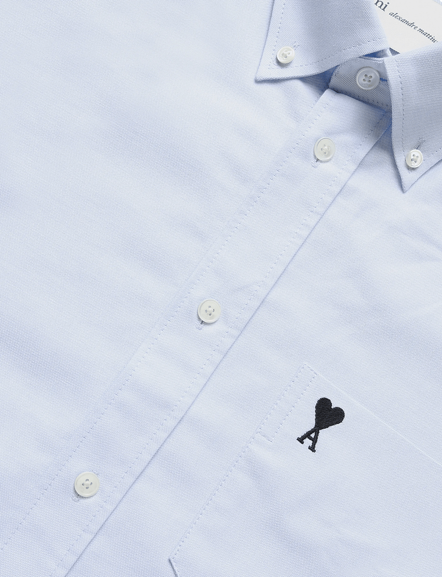 AMI - Button Down Short Sleeve Shirt Ami De Coeur In Cotton Oxford - oxford-hemden - blue - 5