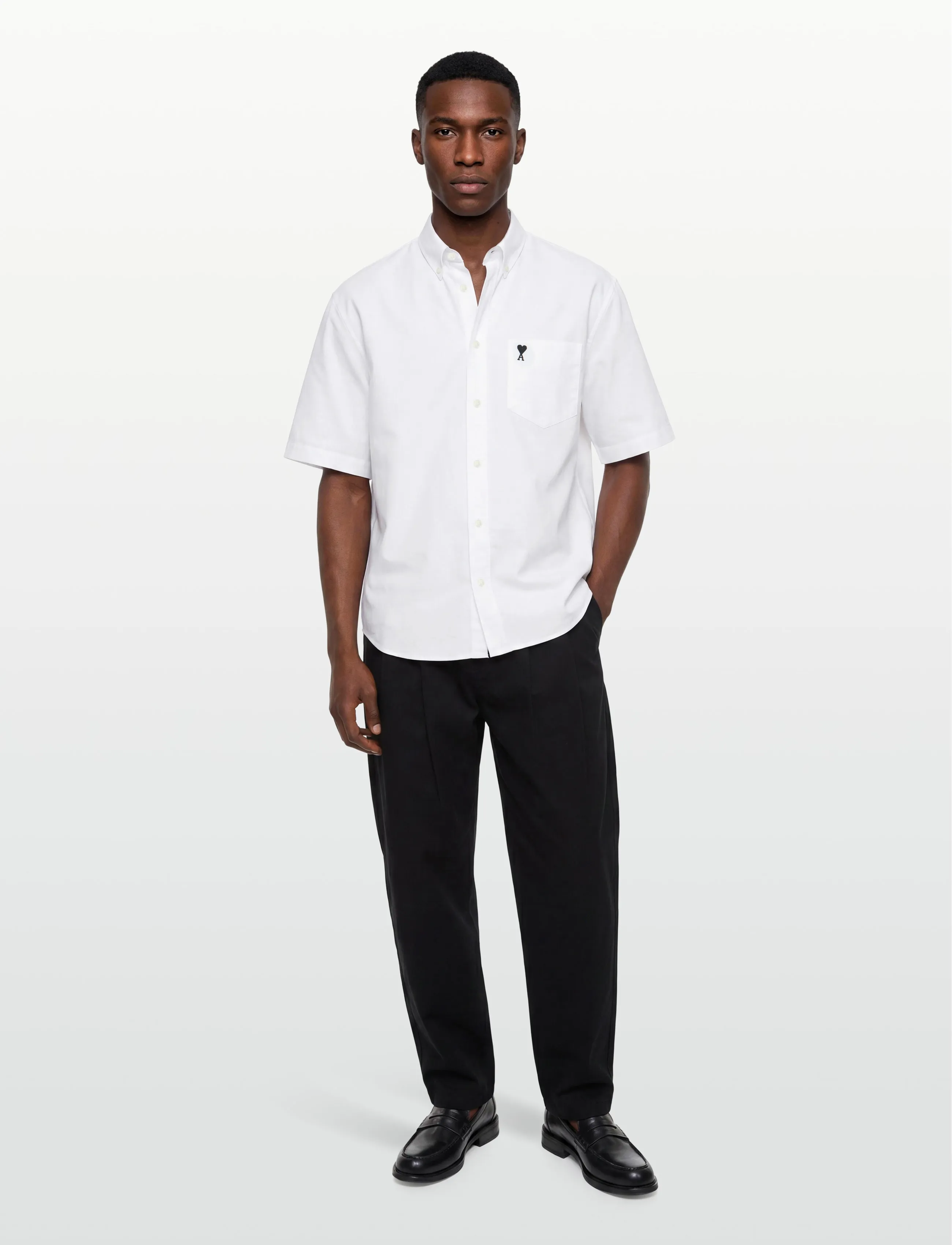 AMI Button Down Short Sleeve Shirt Ami De Coeur In Cotton Oxford, 40, Shirts, Weiß - Casual Männerswear