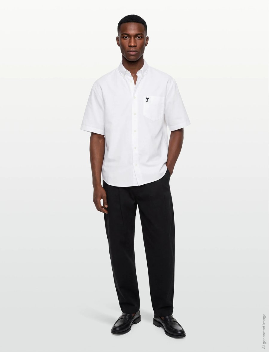 AMI - Button Down Short Sleeve Shirt Ami De Coeur In Cotton Oxford - oxford skjorter - white - 0