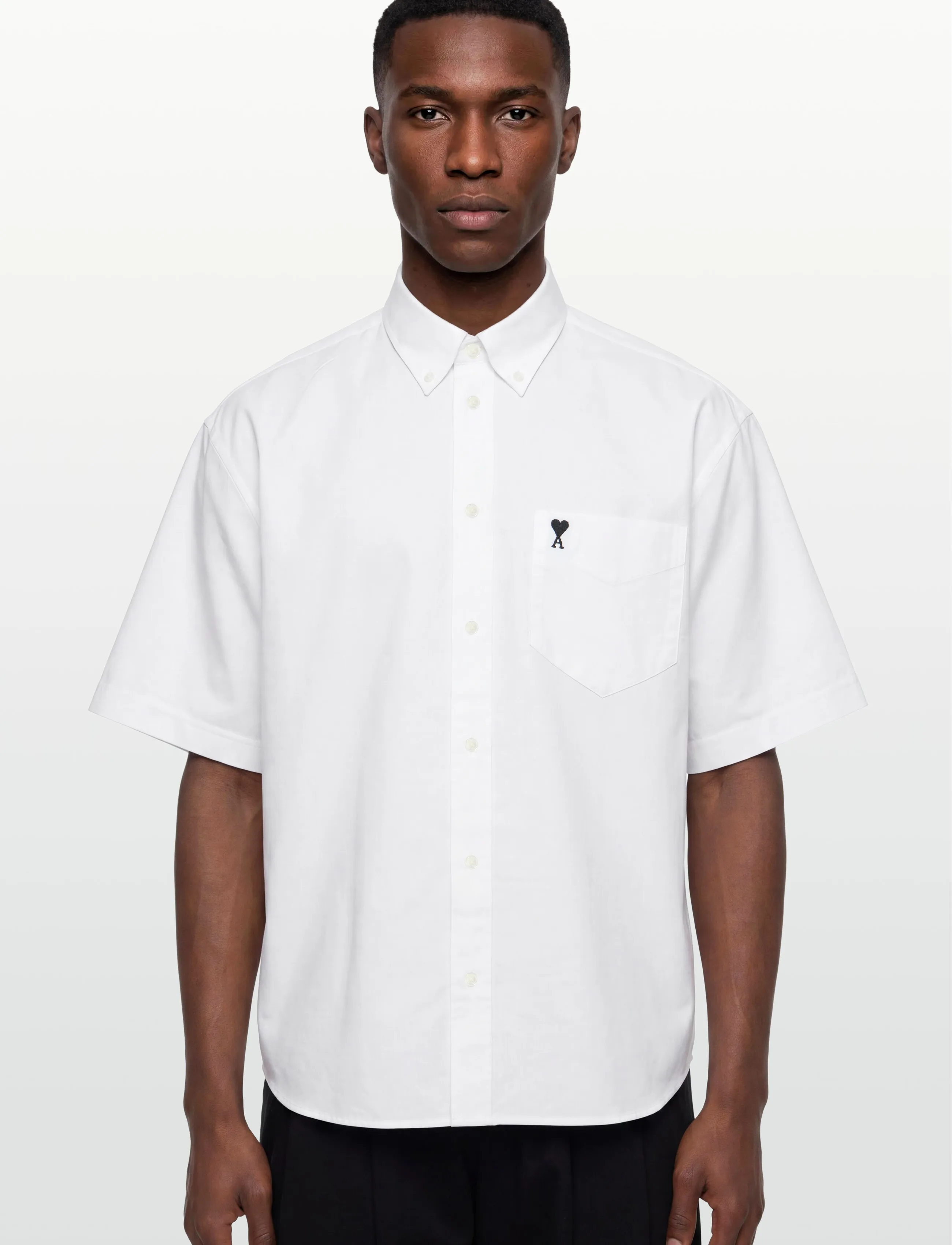 AMI - Button Down Short Sleeve Shirt Ami De Coeur In Cotton Oxford - oxford skjorter - white - 3