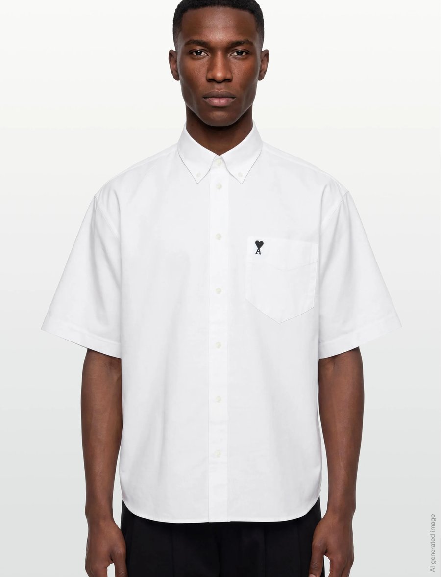 AMI - Button Down Short Sleeve Shirt Ami De Coeur In Cotton Oxford - oxford skjorter - white - 3