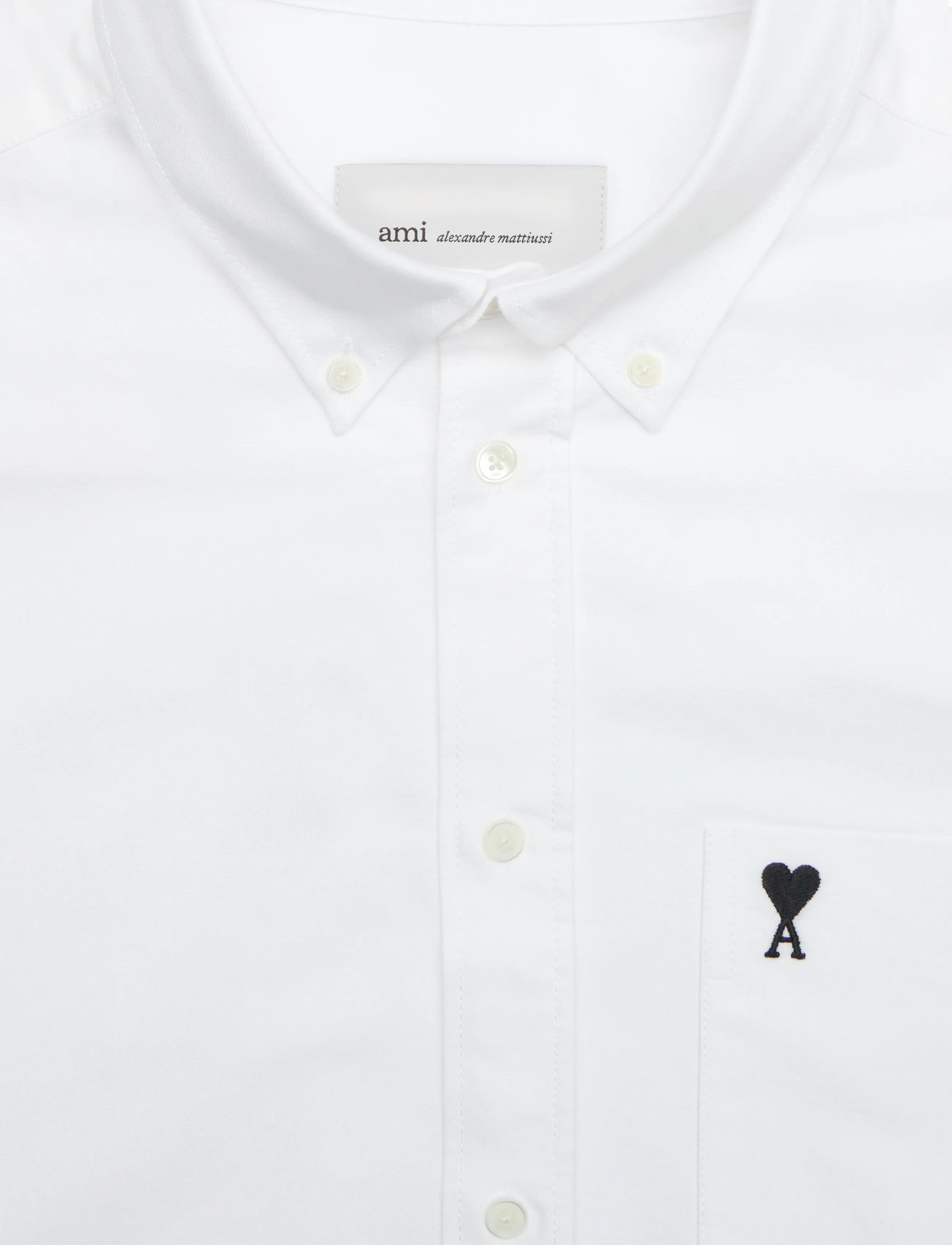 AMI - Button Down Short Sleeve Shirt Ami De Coeur In Cotton Oxford - oxford skjorter - white - 5