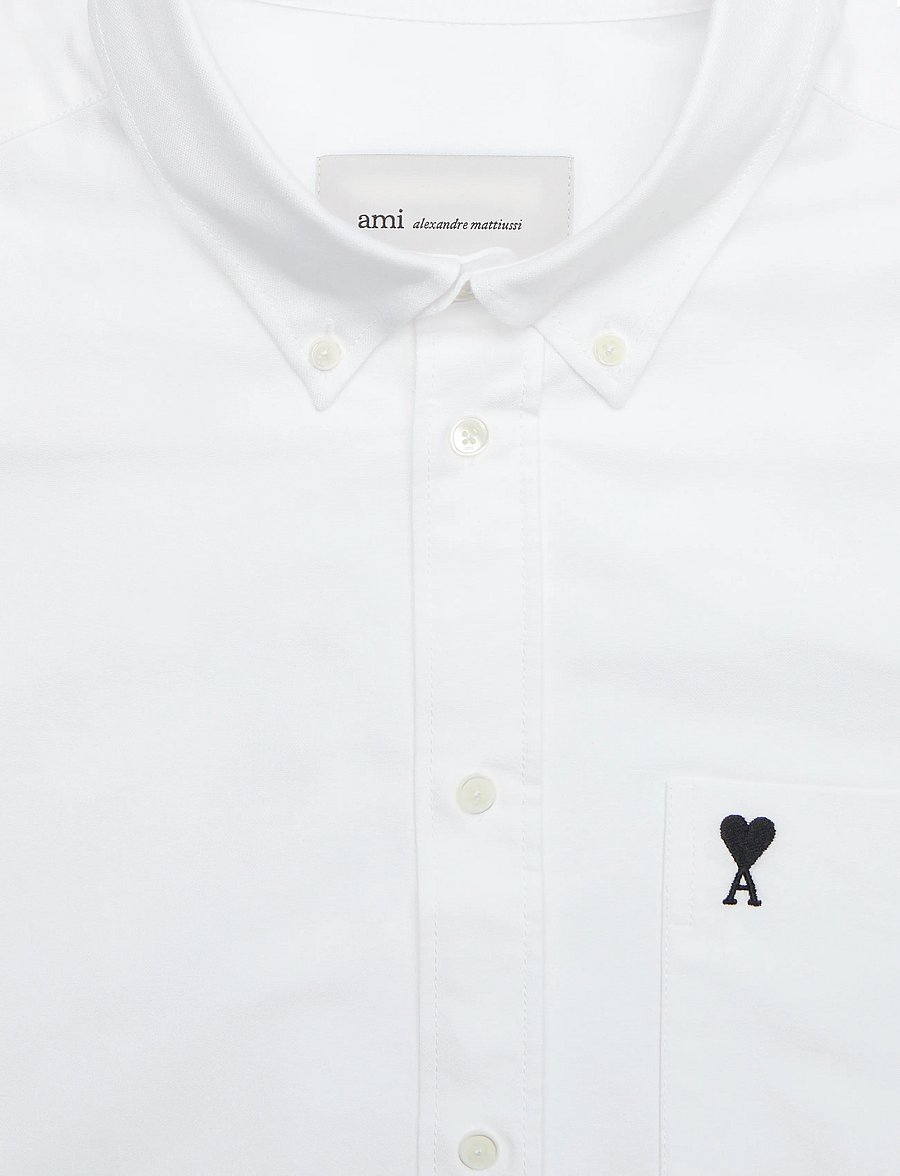 AMI - Button Down Short Sleeve Shirt Ami De Coeur In Cotton Oxford - oxford skjorter - white - 5