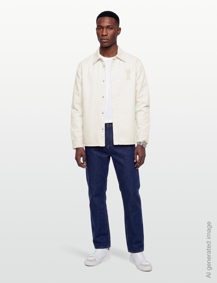 AMI - Ami De Coeur Crochet Patch Overshirt - casual skjorter - white - 0