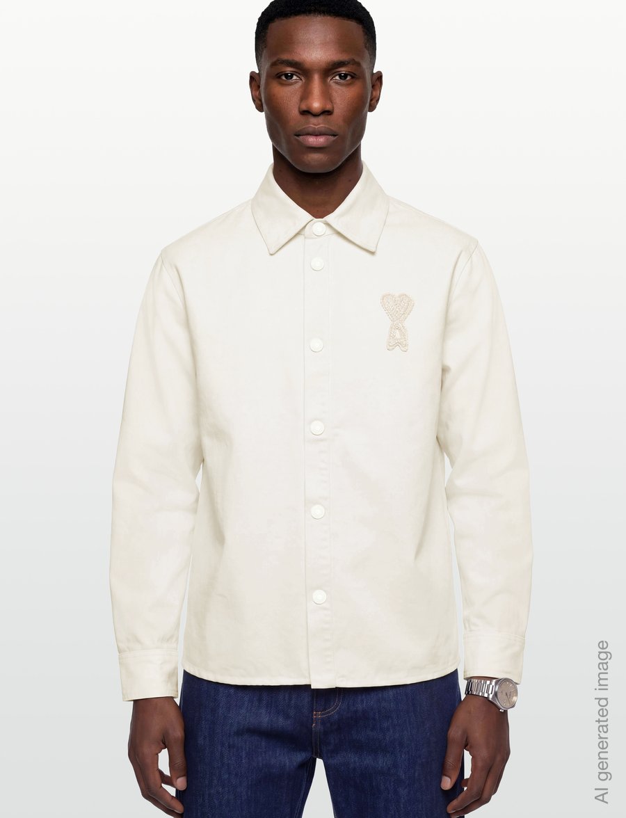 AMI - Ami De Coeur Crochet Patch Overshirt - casual skjorter - white - 3