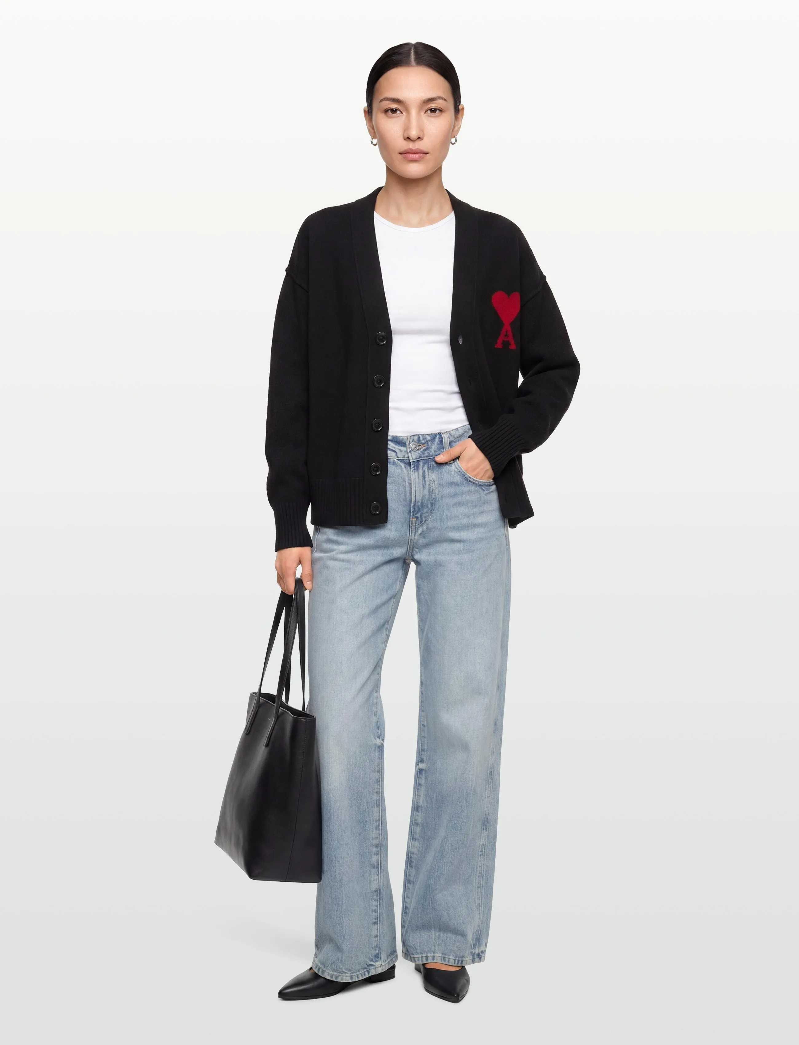 AMI Ami De Coeur Cardigan, L, Black, Strik > Cardigans, Dame