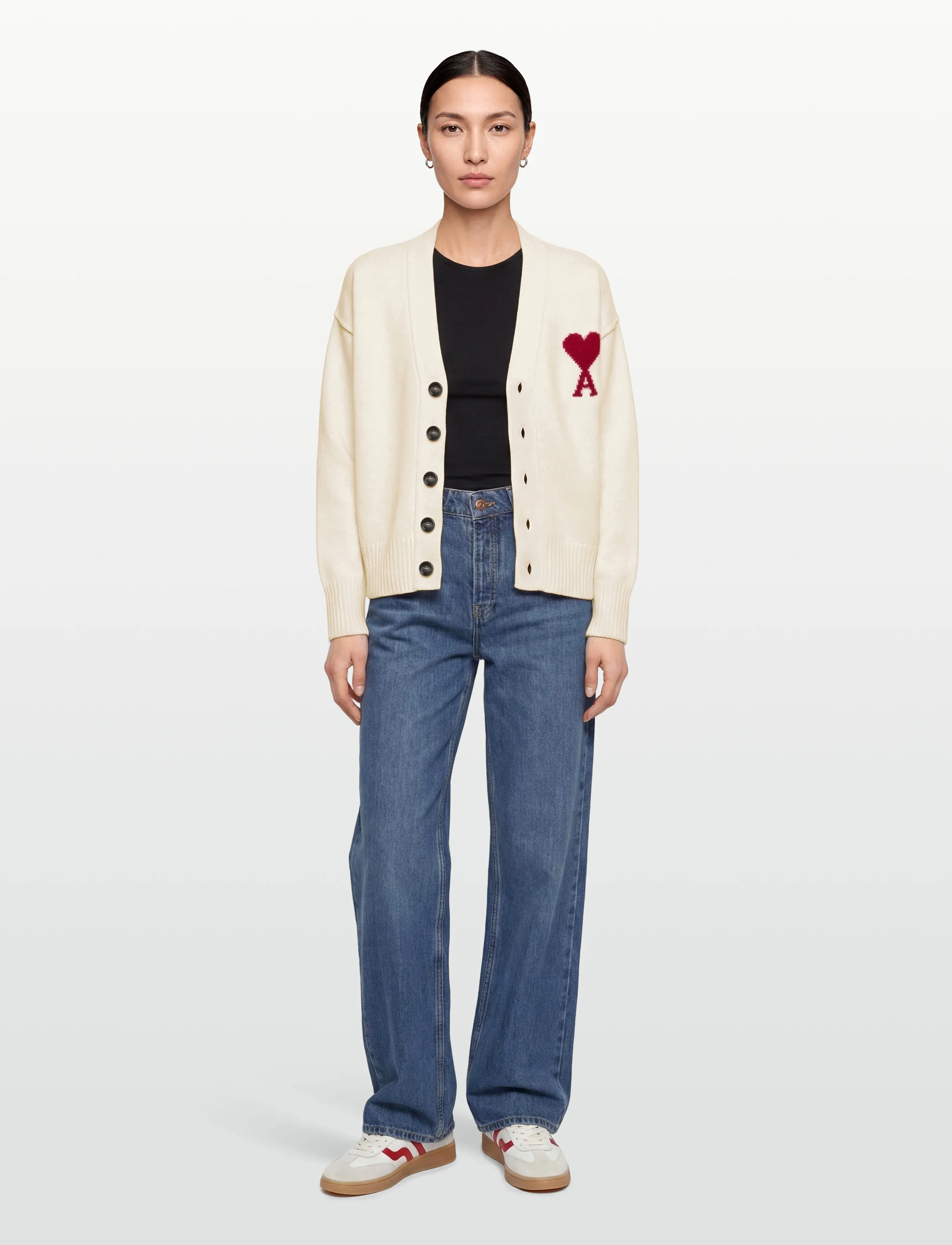 AMI Ami De Coeur Cardigan, XL, Cream, Strik > Cardigans, Dame