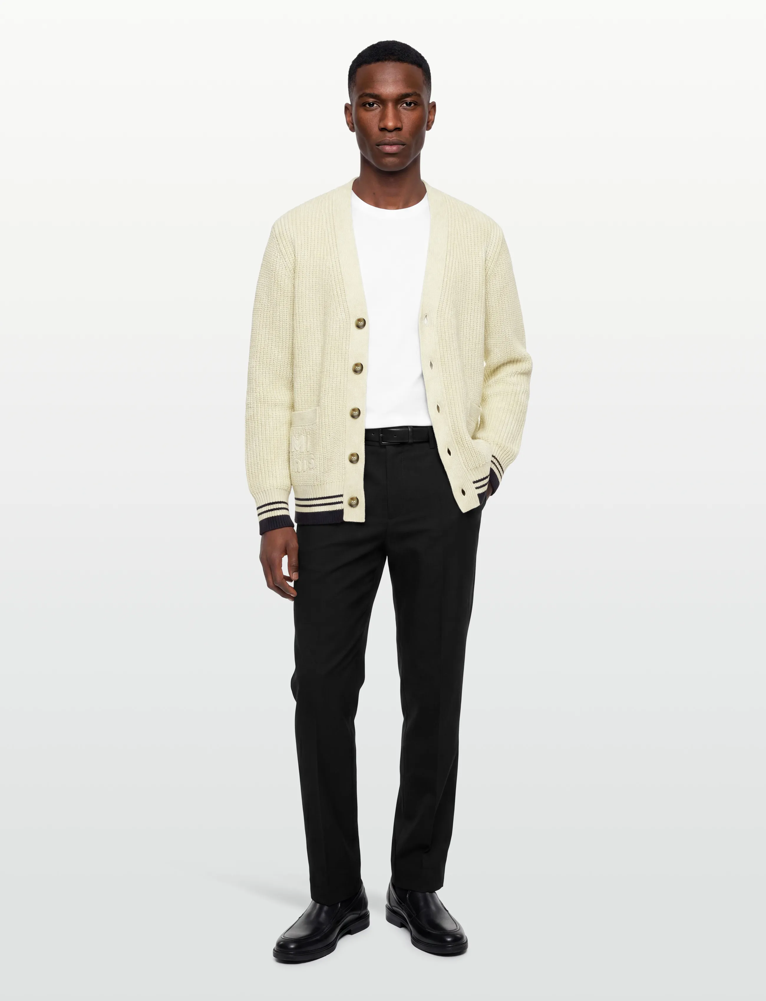 AMI Mens Knitted Cardigan, XS, Beige, Strik > Cardigans, Herre