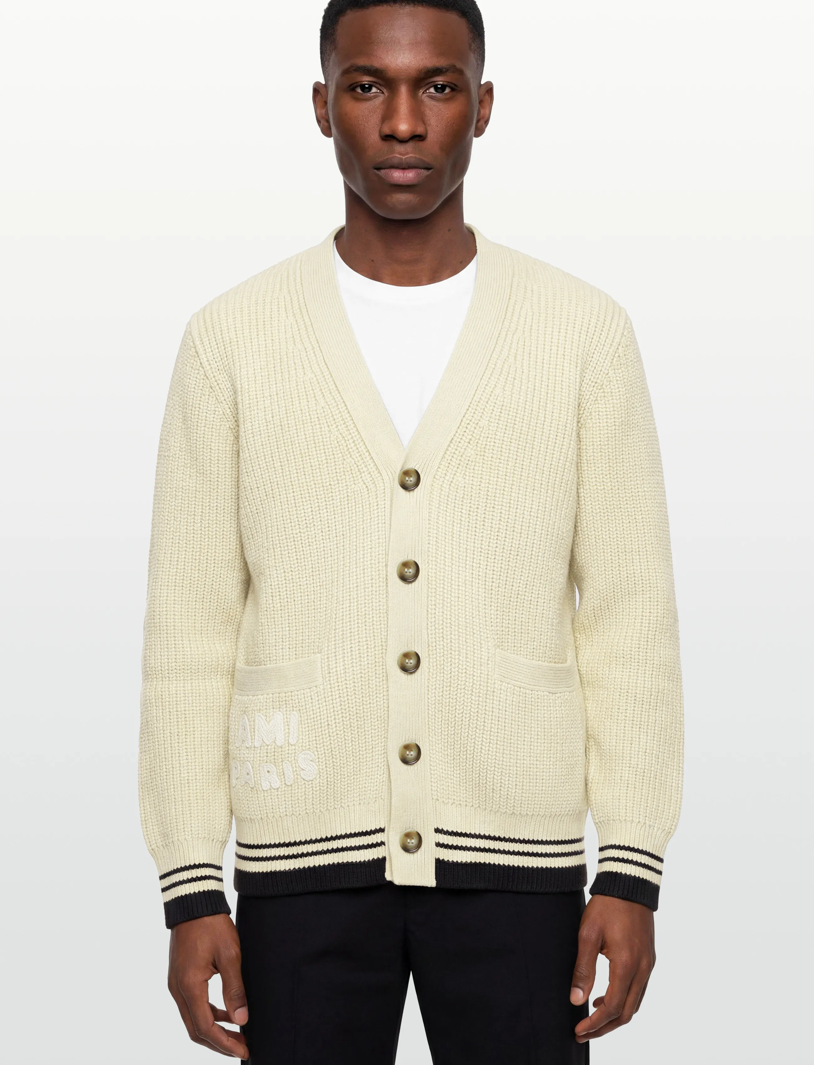 AMI - Mens Knitted Cardigan - strickjacken - beige - 3