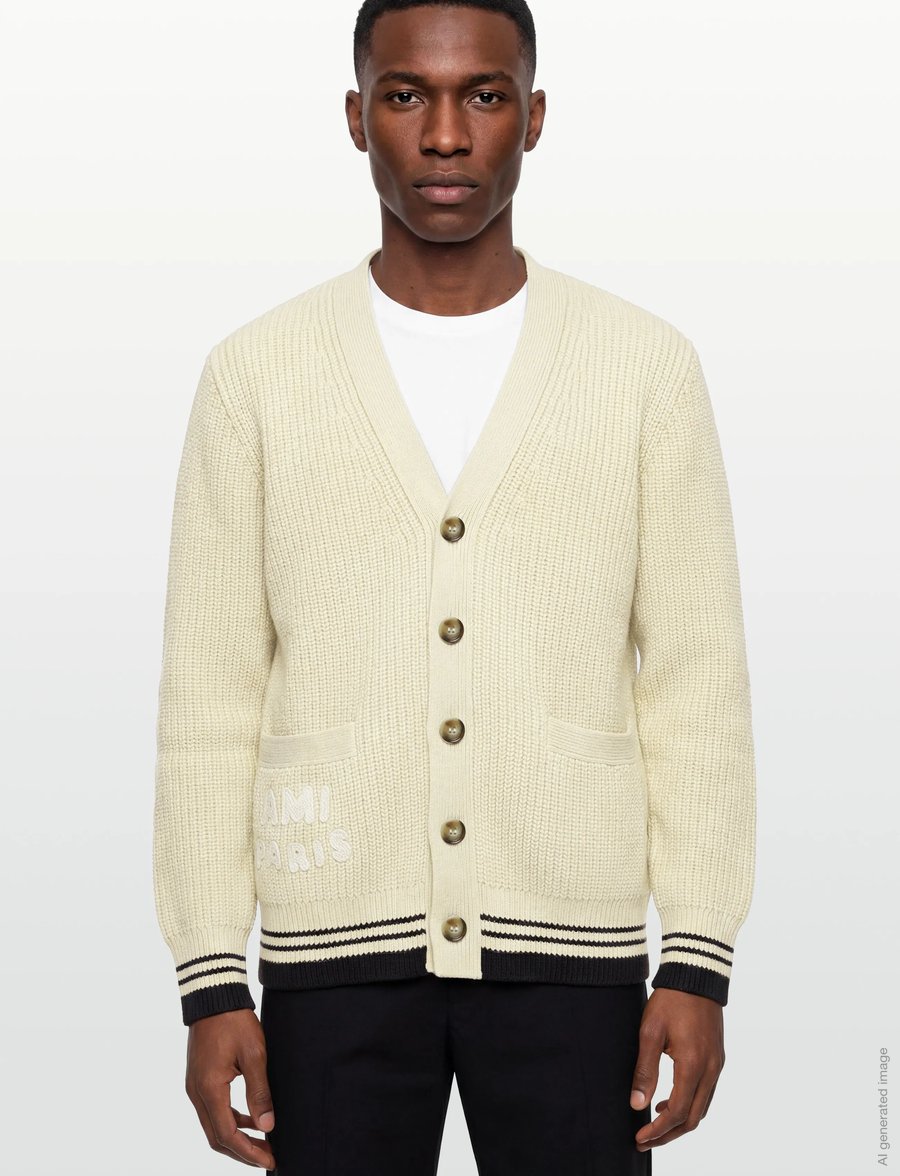 AMI - Mens Knitted Cardigan - strickjacken - beige - 3