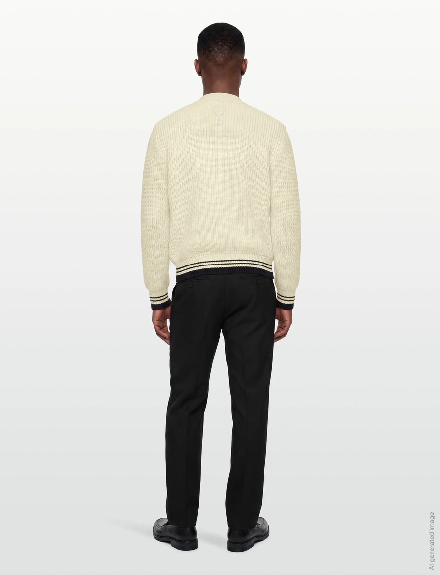 AMI - Mens Knitted Cardigan - strickjacken - beige - 4