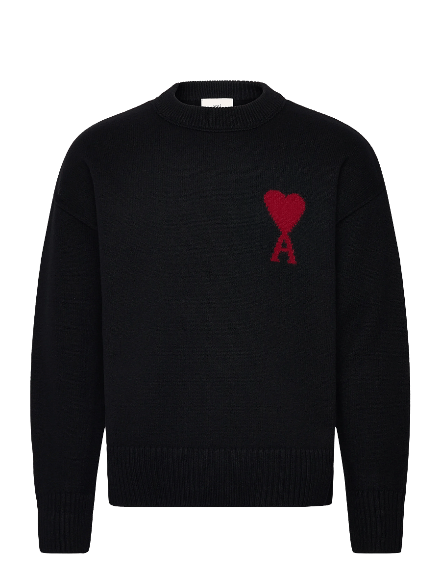 AMI - Ami De Coeur Sweatshirt - okrągły dekolt - black - 0
