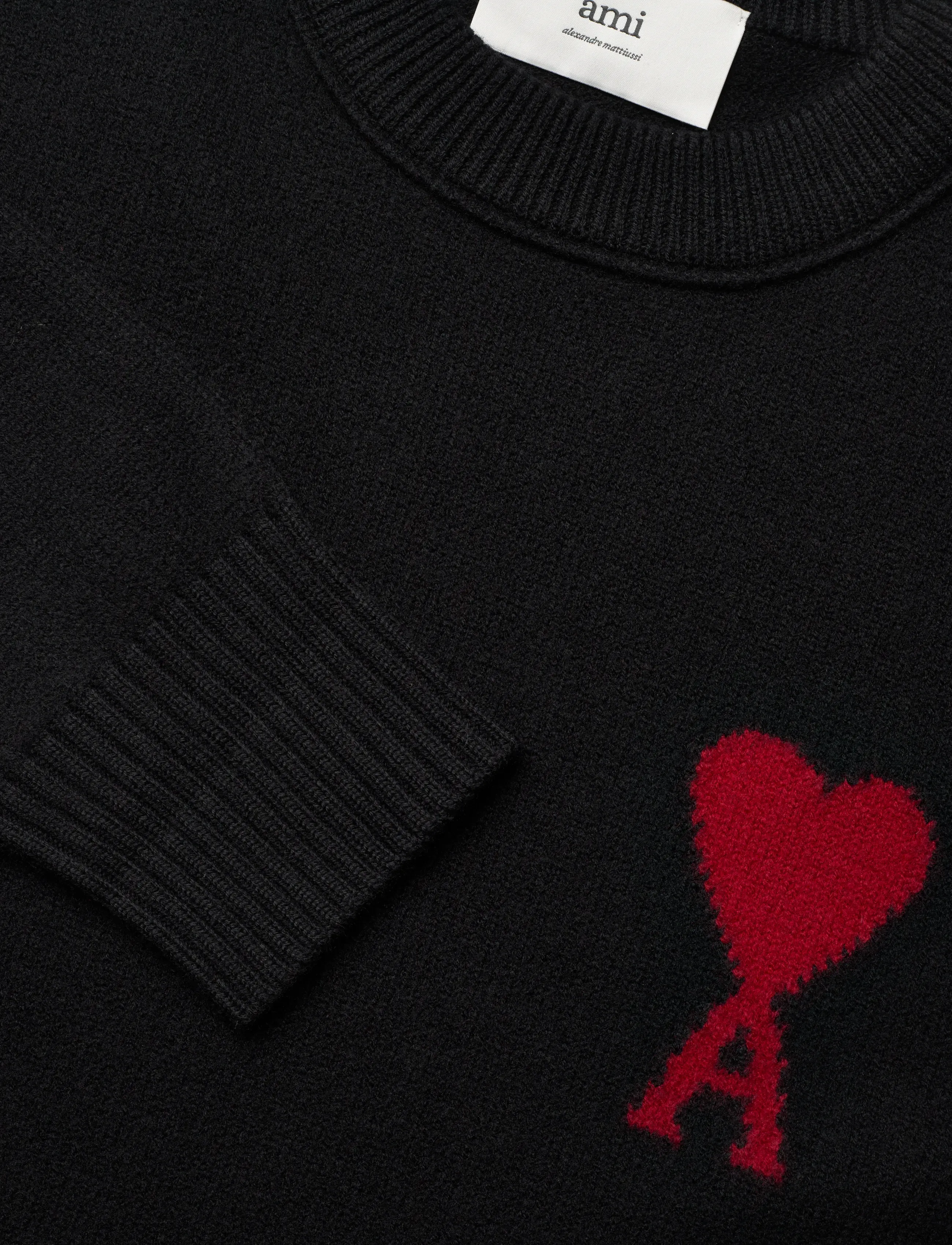AMI - Ami De Coeur Sweatshirt - okrągły dekolt - black - 2