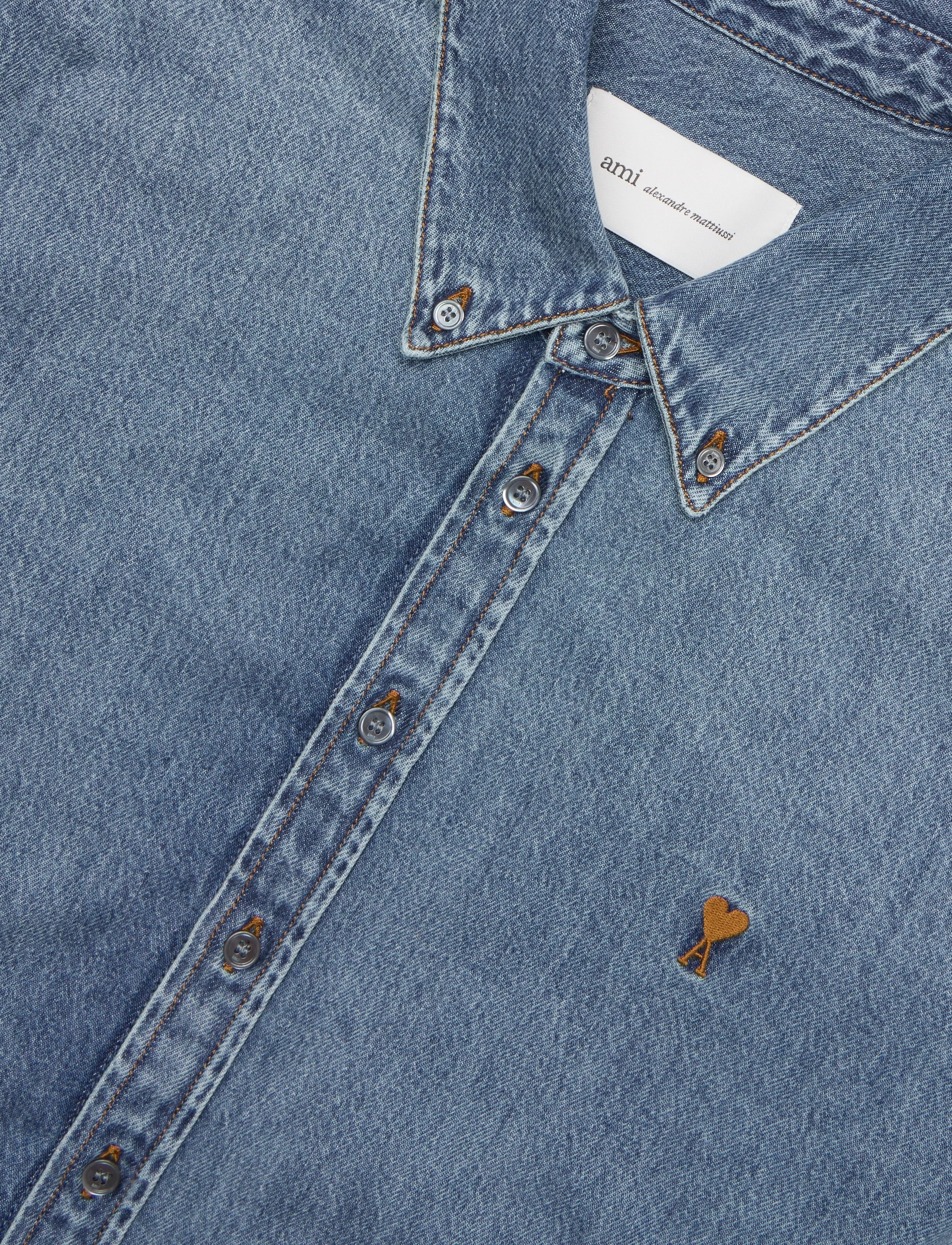 AMI - Ami De Coeur Denim Shirt - jeansskjortor - blue - 2
