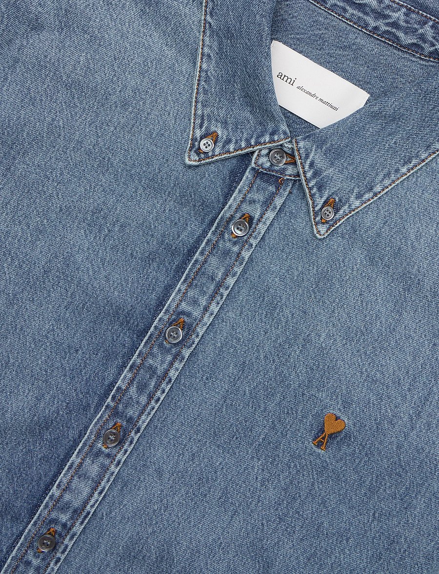 AMI - Ami De Coeur Denim Shirt - jeansskjortor - blue - 2