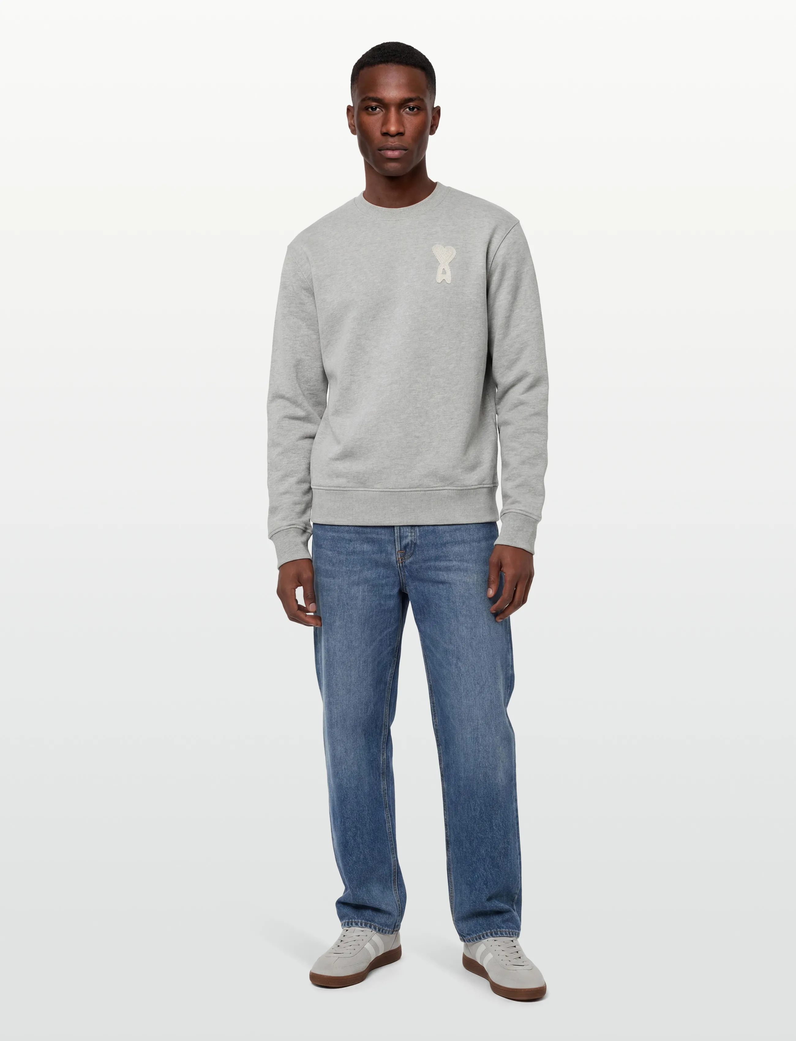 AMI De Coeur Crochet Patch Sweatshirt, Mænd, Hæklet Patch Sweatshirt, Grå, Str: XS