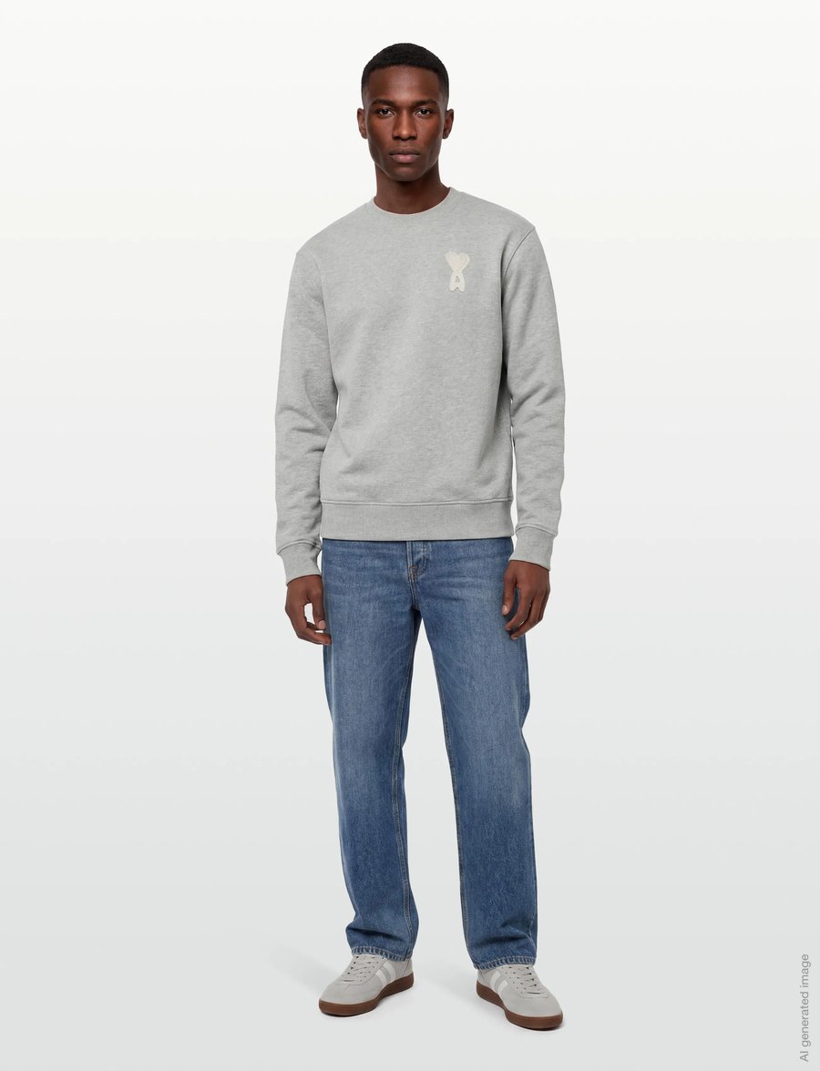 AMI - Ami De Coeur Crochet Patch Sweatshirt - sweatshirts - grey - 0