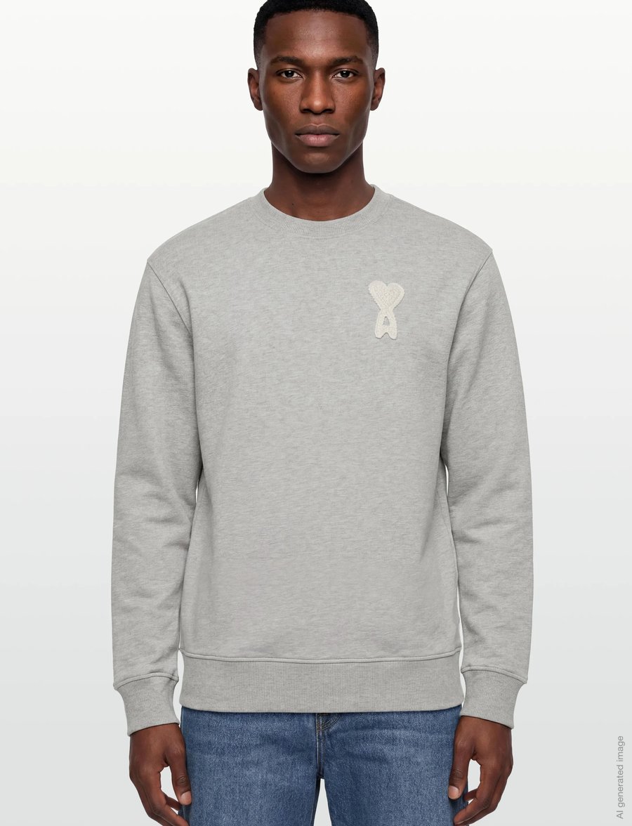 AMI - Ami De Coeur Crochet Patch Sweatshirt - sweatshirts - grey - 3