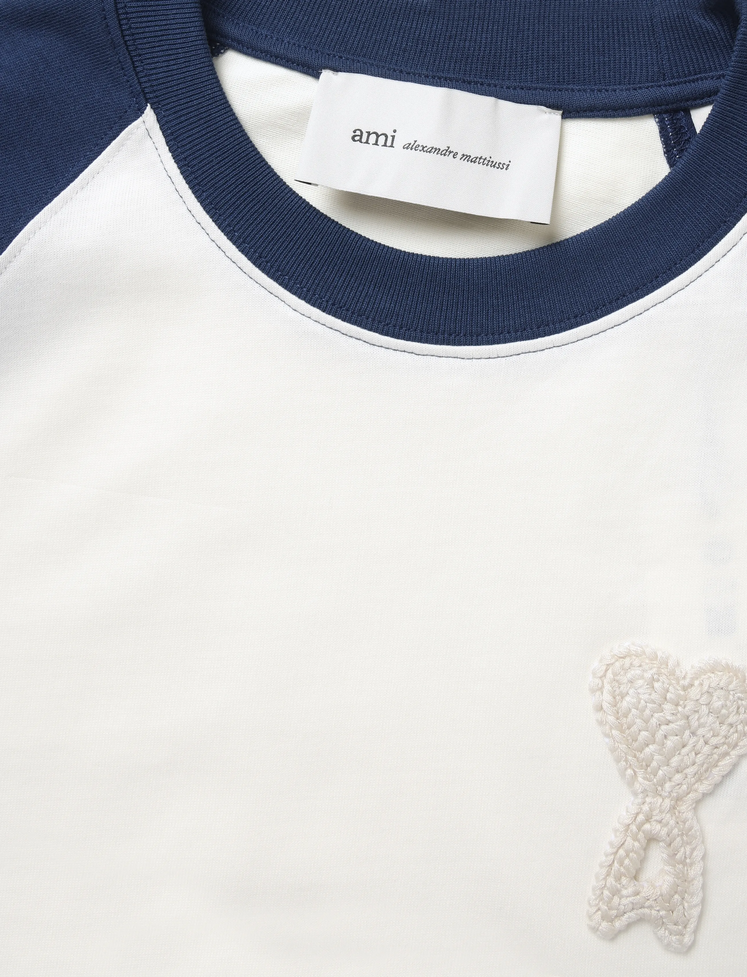 AMI - Ami De Coeur Knitted Patch T Shirt - kortärmade t-shirts - white - 5