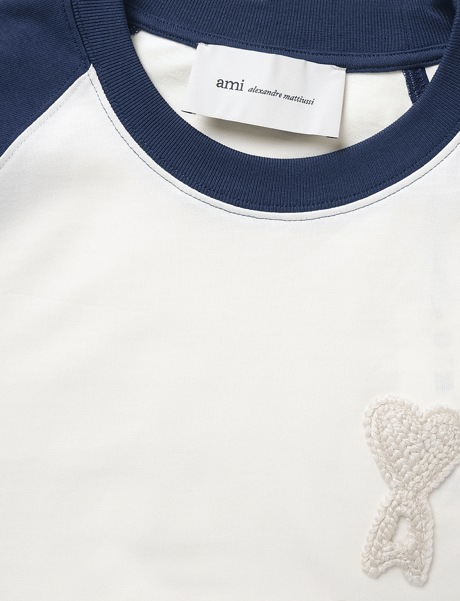 AMI - Ami De Coeur Knitted Patch T Shirt - kortärmade t-shirts - white - 5