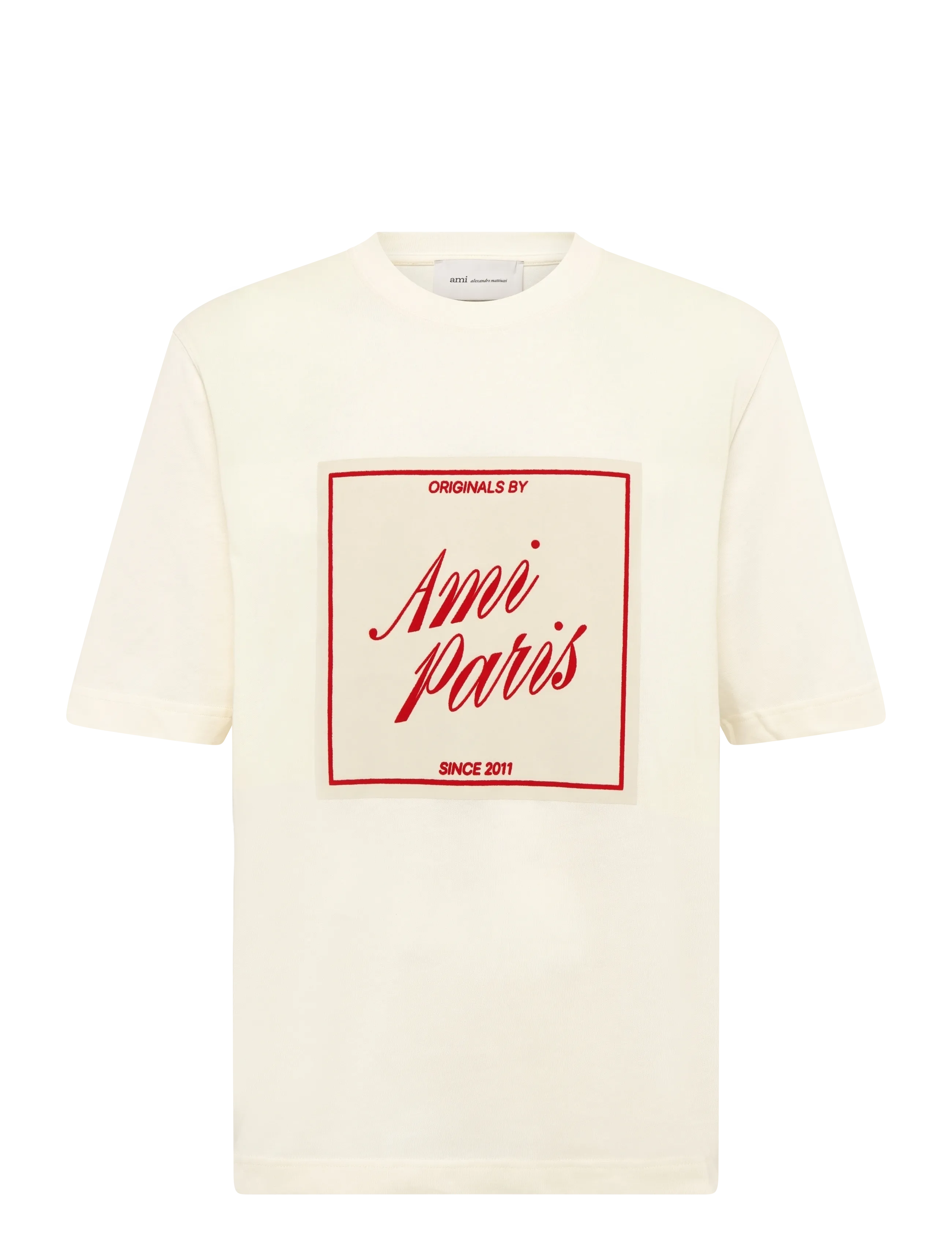AMI Heritage Print T Shirt, S, T-shirts, Beige - Short-sleeved, Männerswear