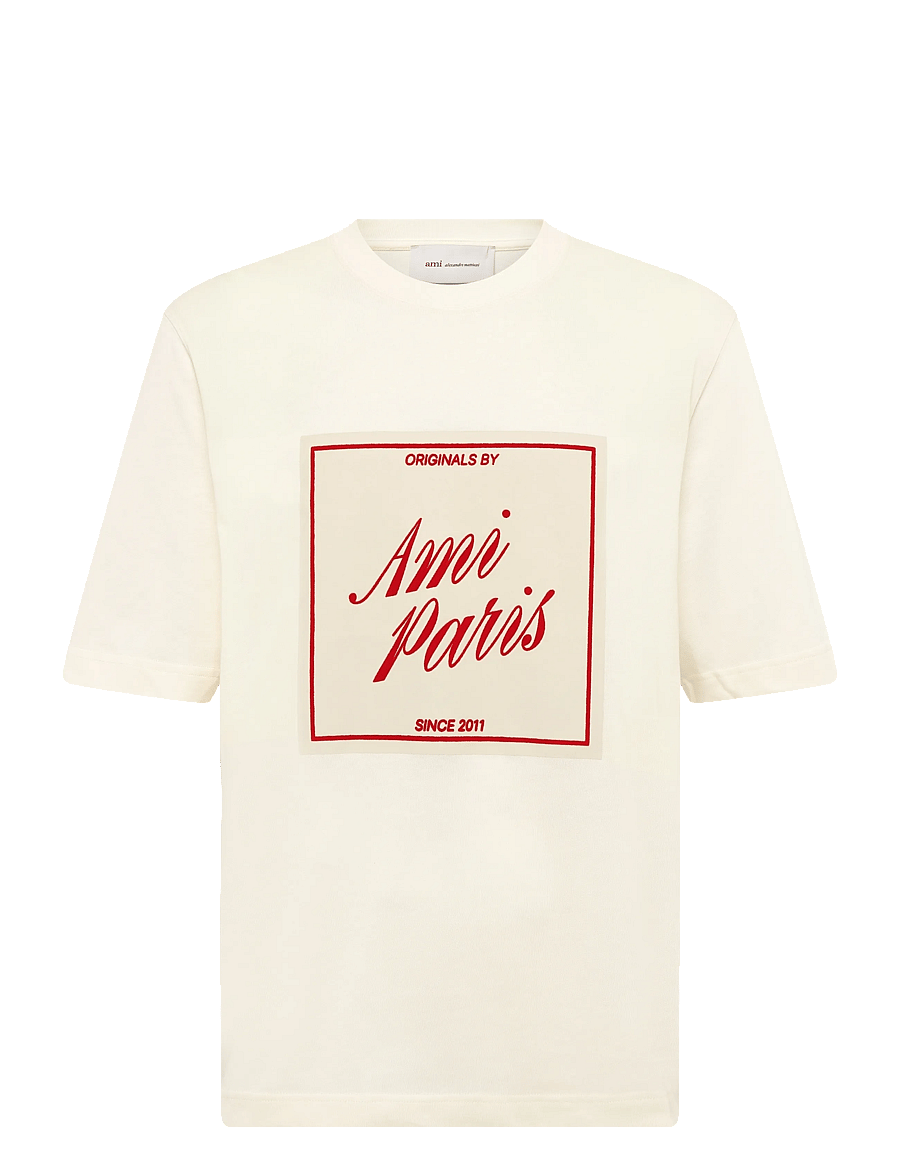 AMI - Heritage Print T Shirt - kurzärmelige t-shirts - beige - 0