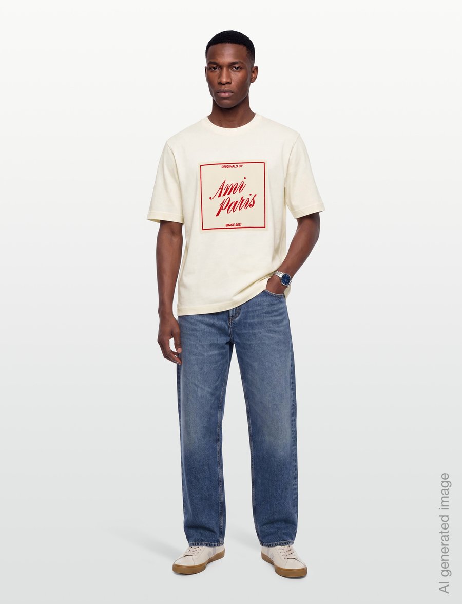 AMI - Heritage Print T Shirt - t-krekli ar īsām piedurknēm - beige - 0