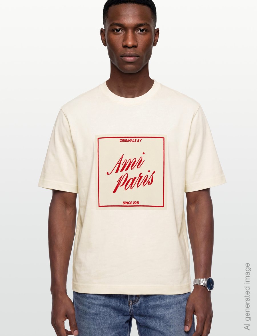AMI - Heritage Print T Shirt - t-krekli ar īsām piedurknēm - beige - 3
