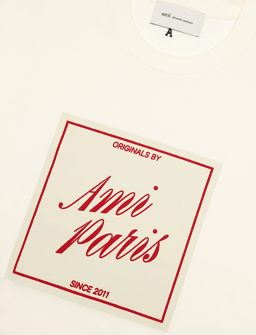AMI - Heritage Print T Shirt - kurzärmelige t-shirts - beige - 2