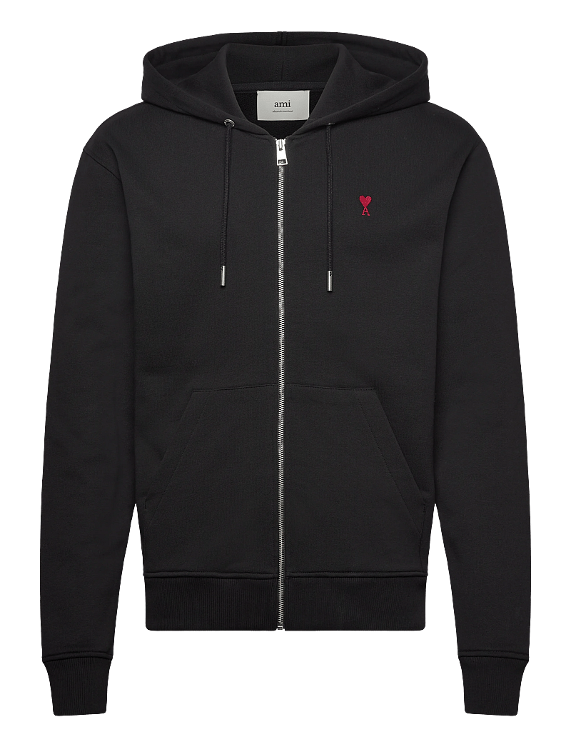 AMI - RED AMI DE COEUR ZIPPED HOODIE - vesten - 001 : noir - 0