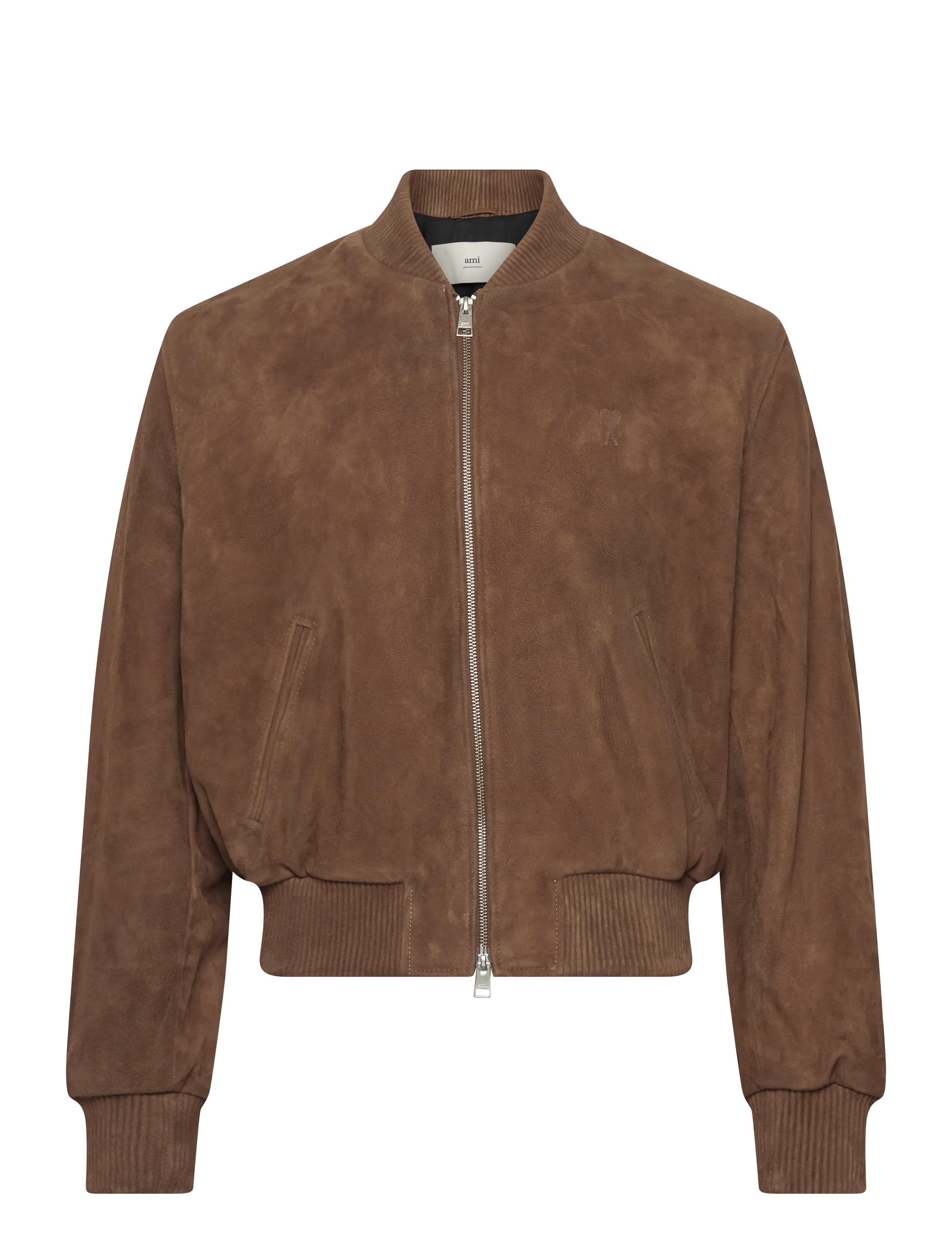 AMI ZIPPED JACKET WITH EMBOSSED AMI DE COEUR - Bomberjacks - 216 : NOISETTE / brown