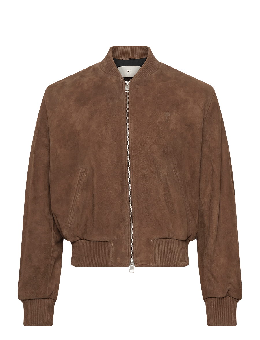 AMI - ZIPPED JACKET WITH EMBOSSED AMI DE COEUR - fall jackets - 216 : noisette - 0