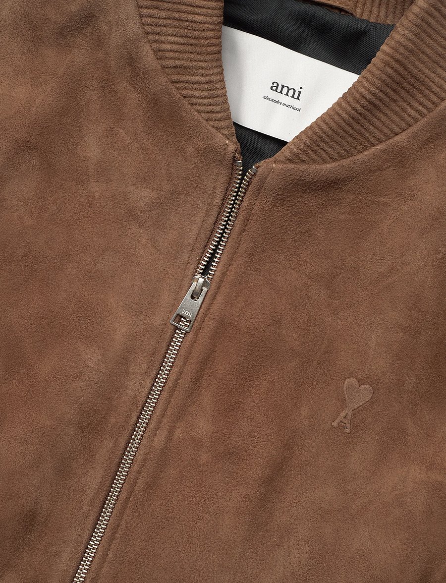 AMI - ZIPPED JACKET WITH EMBOSSED AMI DE COEUR - fall jackets - 216 : noisette - 2