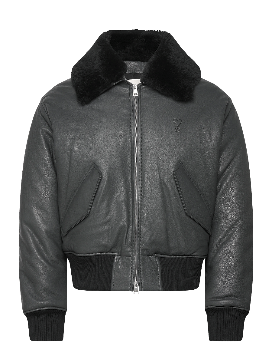 AMI - LEATHER ZIPPED JACKET - herbstjacken - 020 : anthracite - 0