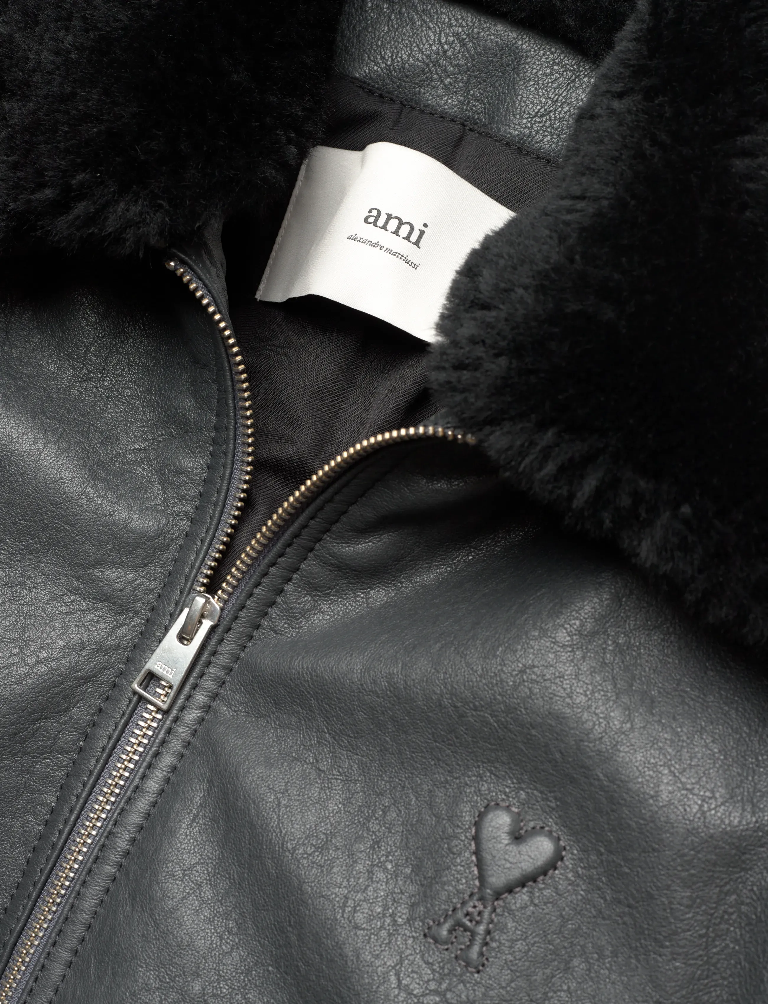 AMI - LEATHER ZIPPED JACKET - frühlingsjacken - 020 : anthracite - 2