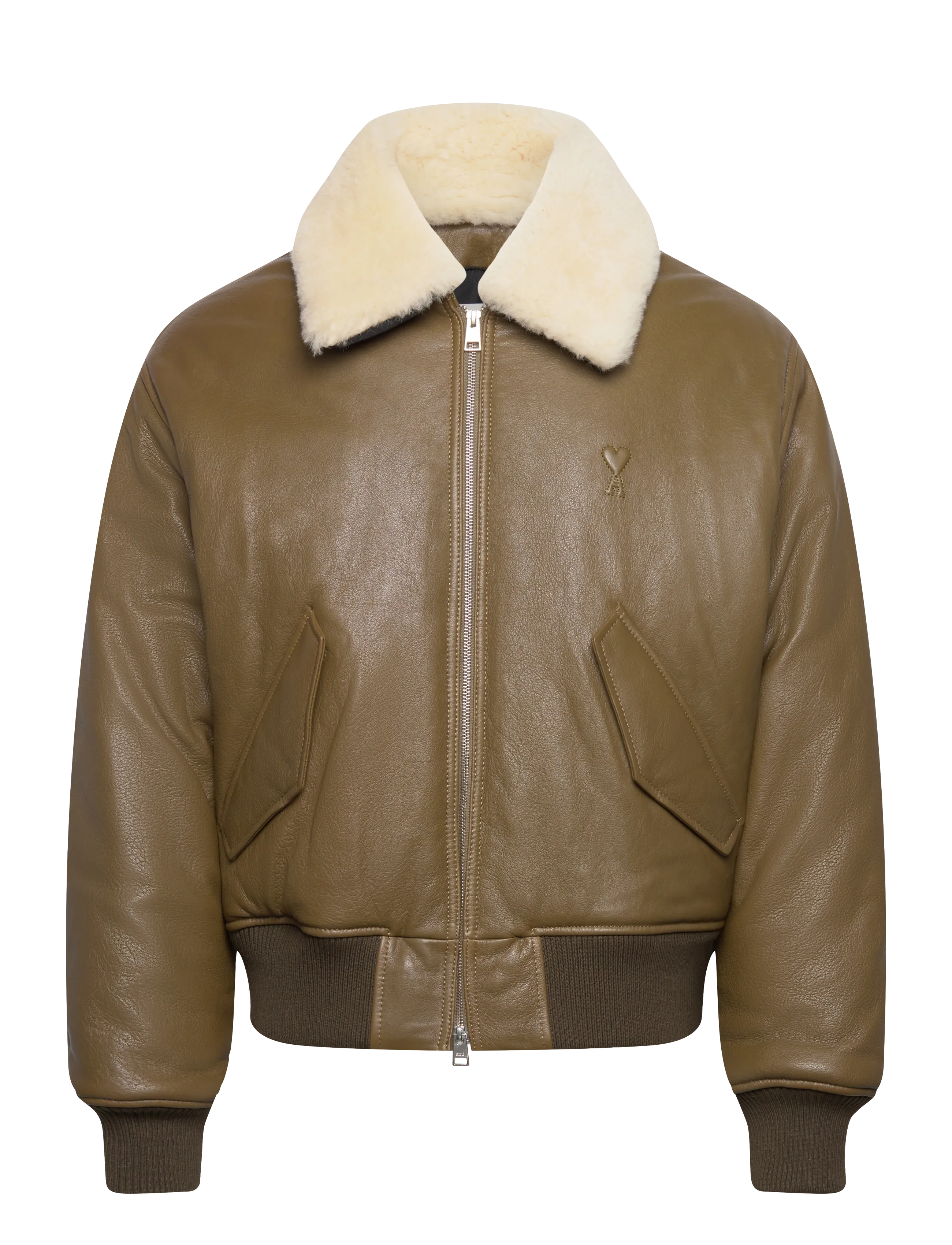 AMI LEATHER ZIPPED JACKET - Bomber Jackets - 298 : BRONZE / brown