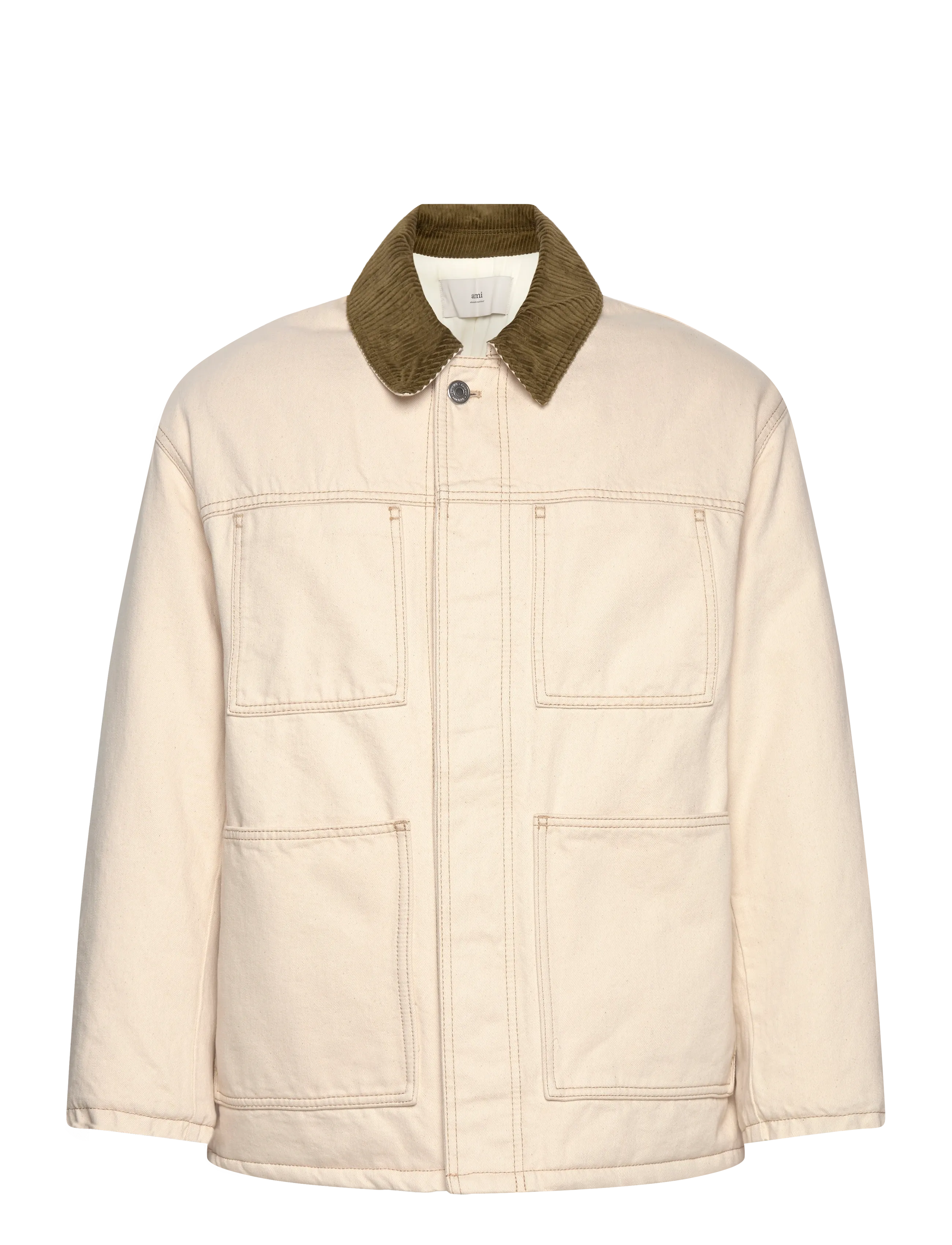 AMI Padded Worker Jacket, L, Cream, Denim > Lined Denim Jackets, Herre