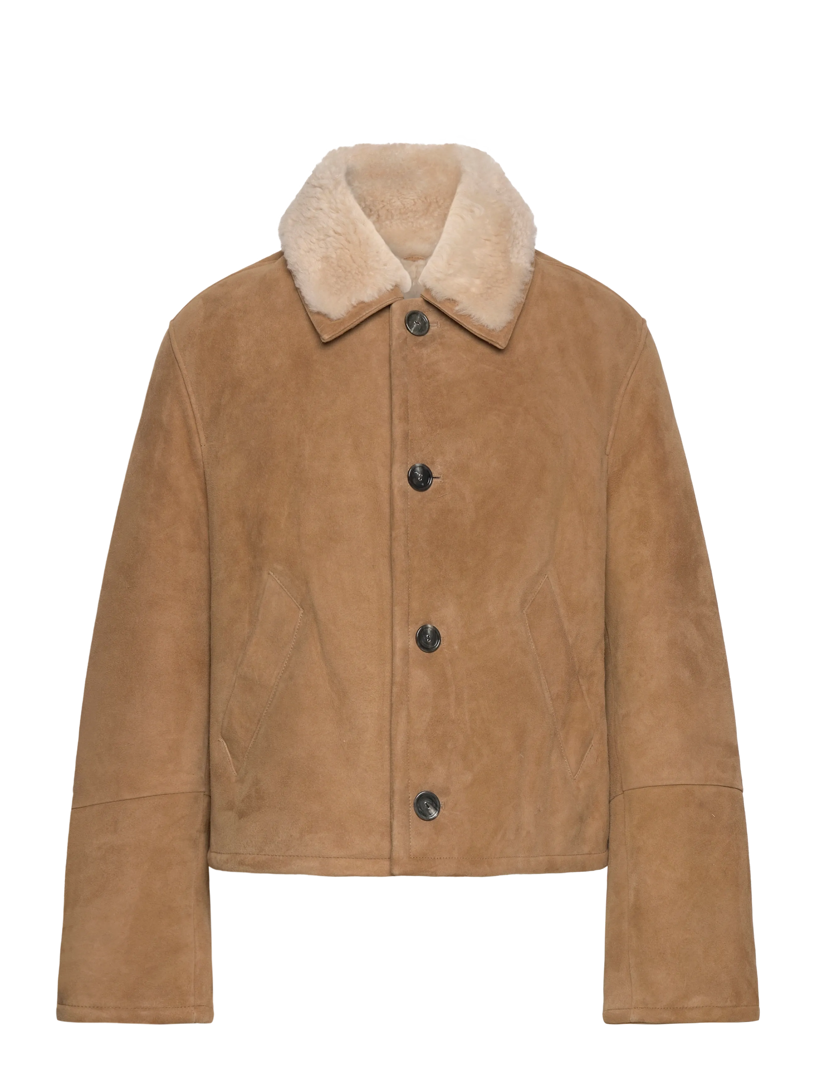 AMI Shearling Buttonned Jacke Beige - S - Herren