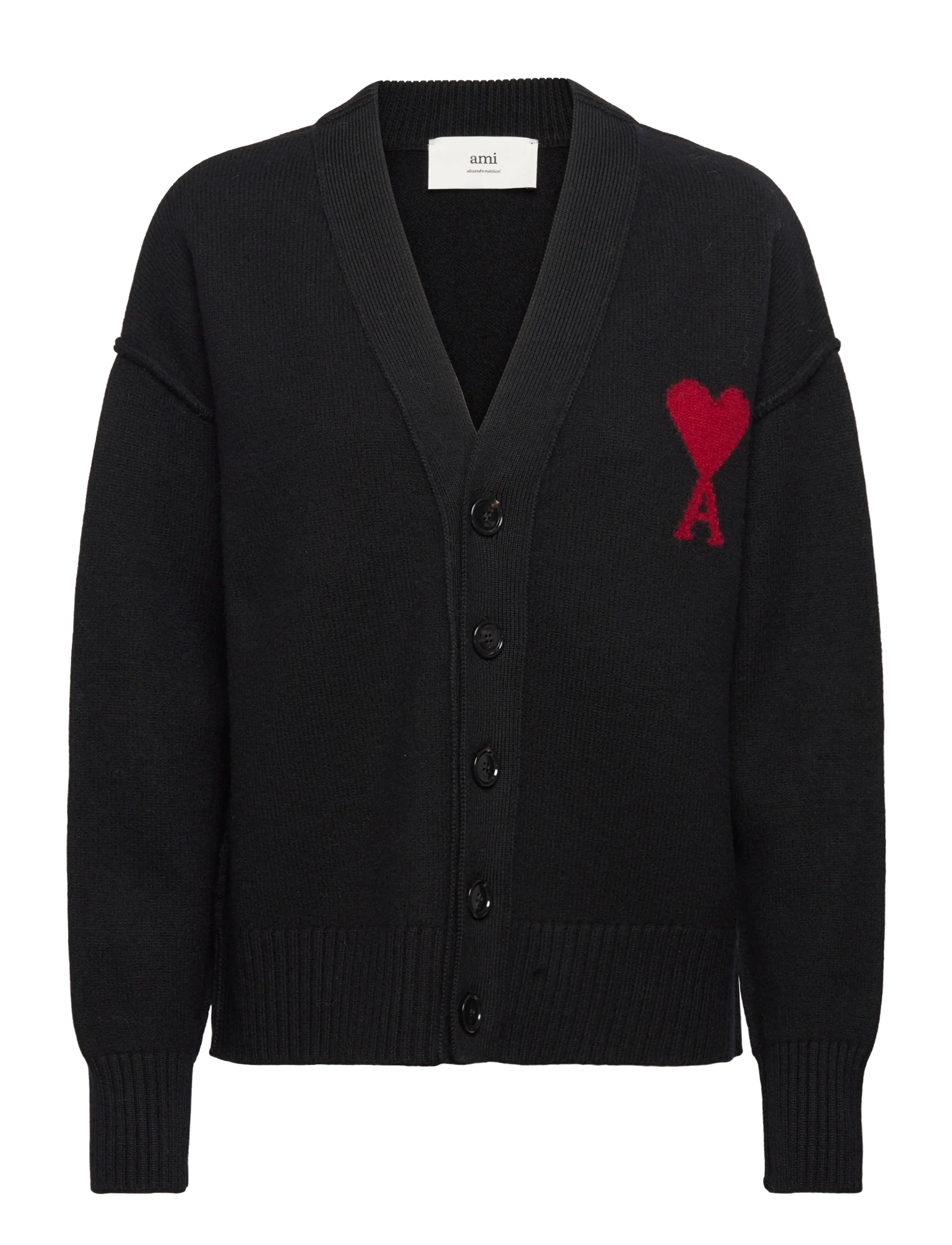 AMI CARDIGAN WITH CONTRASTED AMI DE COEUR - Gemütliches Zuhause - 009 : NOIR/ROUGE / black