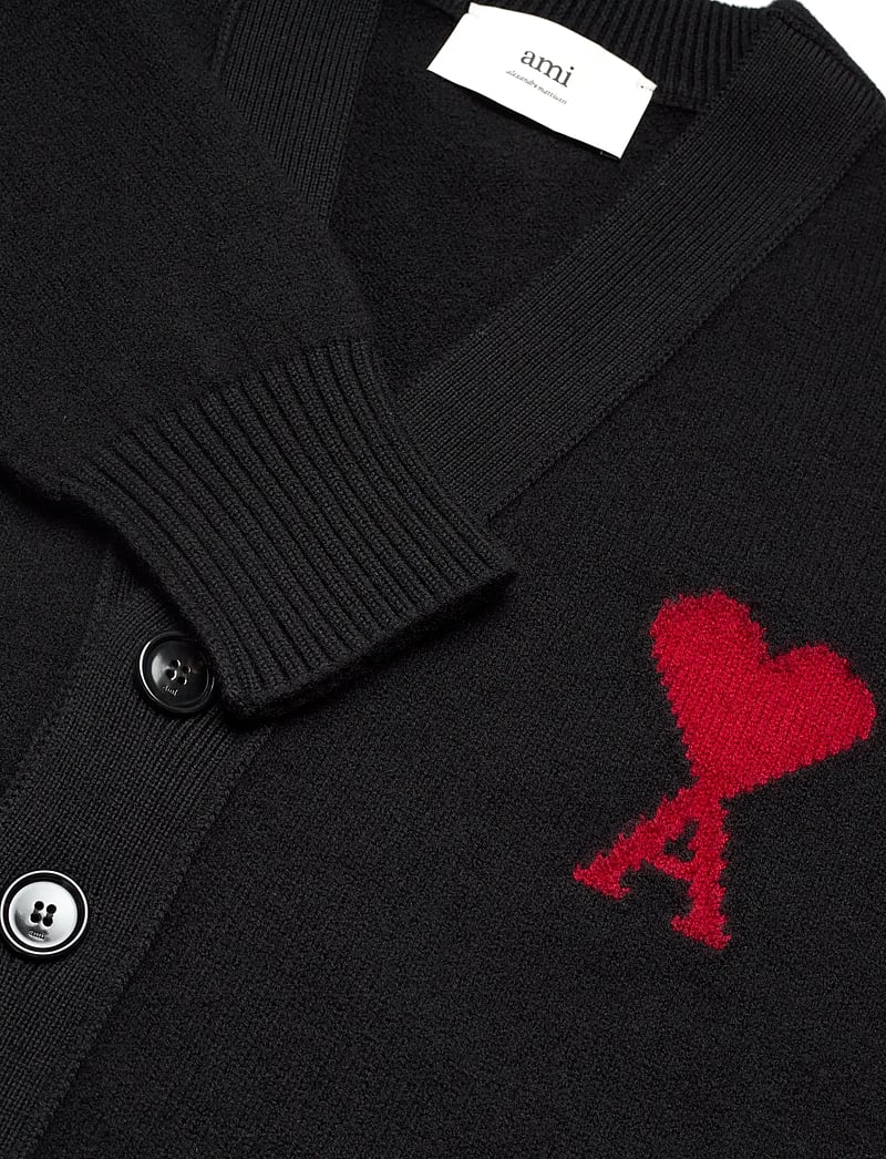 AMI - CARDIGAN WITH CONTRASTED AMI DE COEUR - kardiganid - 009 : noir/rouge - 2