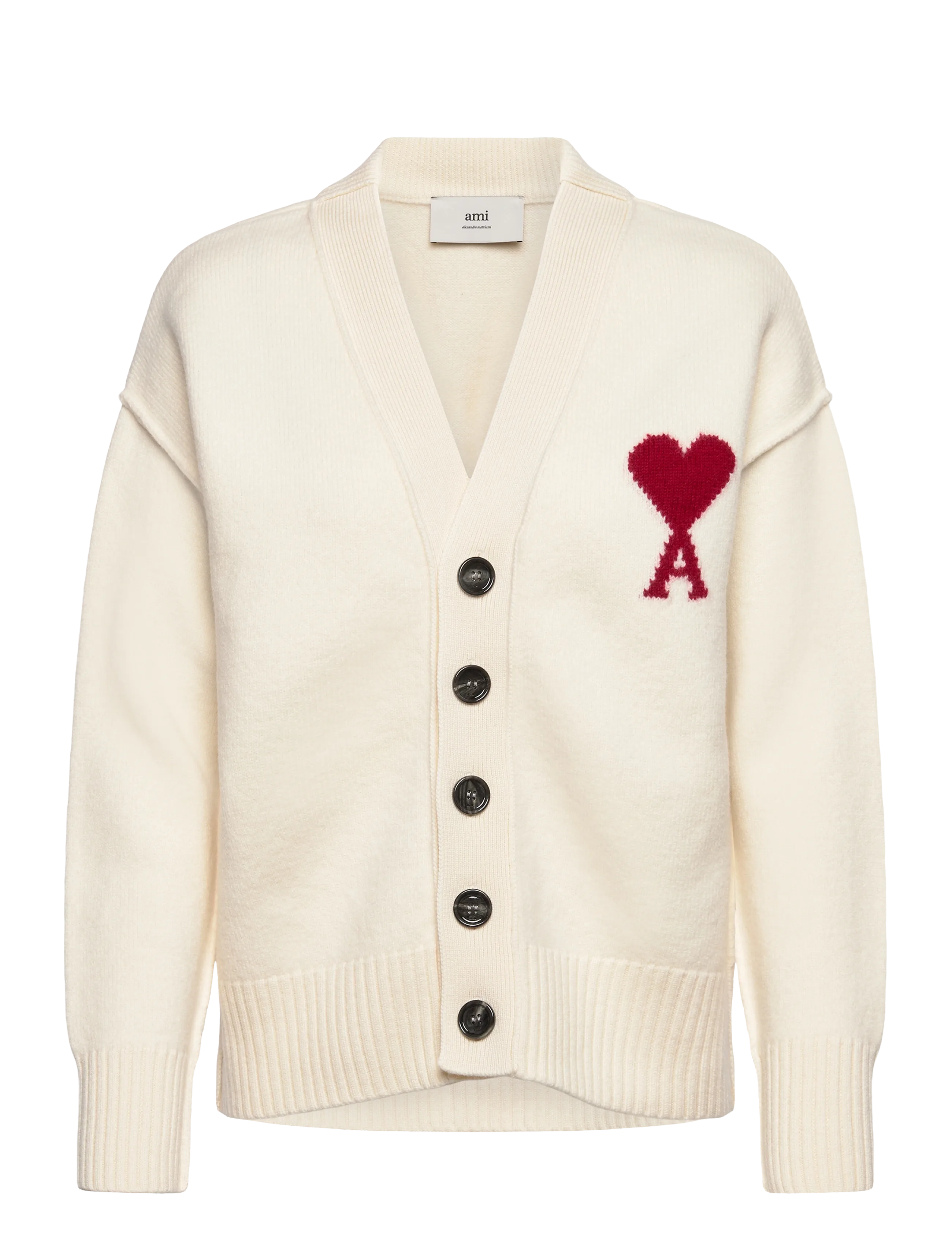 CARDIGAN WITH CONTRASTED AMI DE COEUR - 154 : ECRU/ROUGE