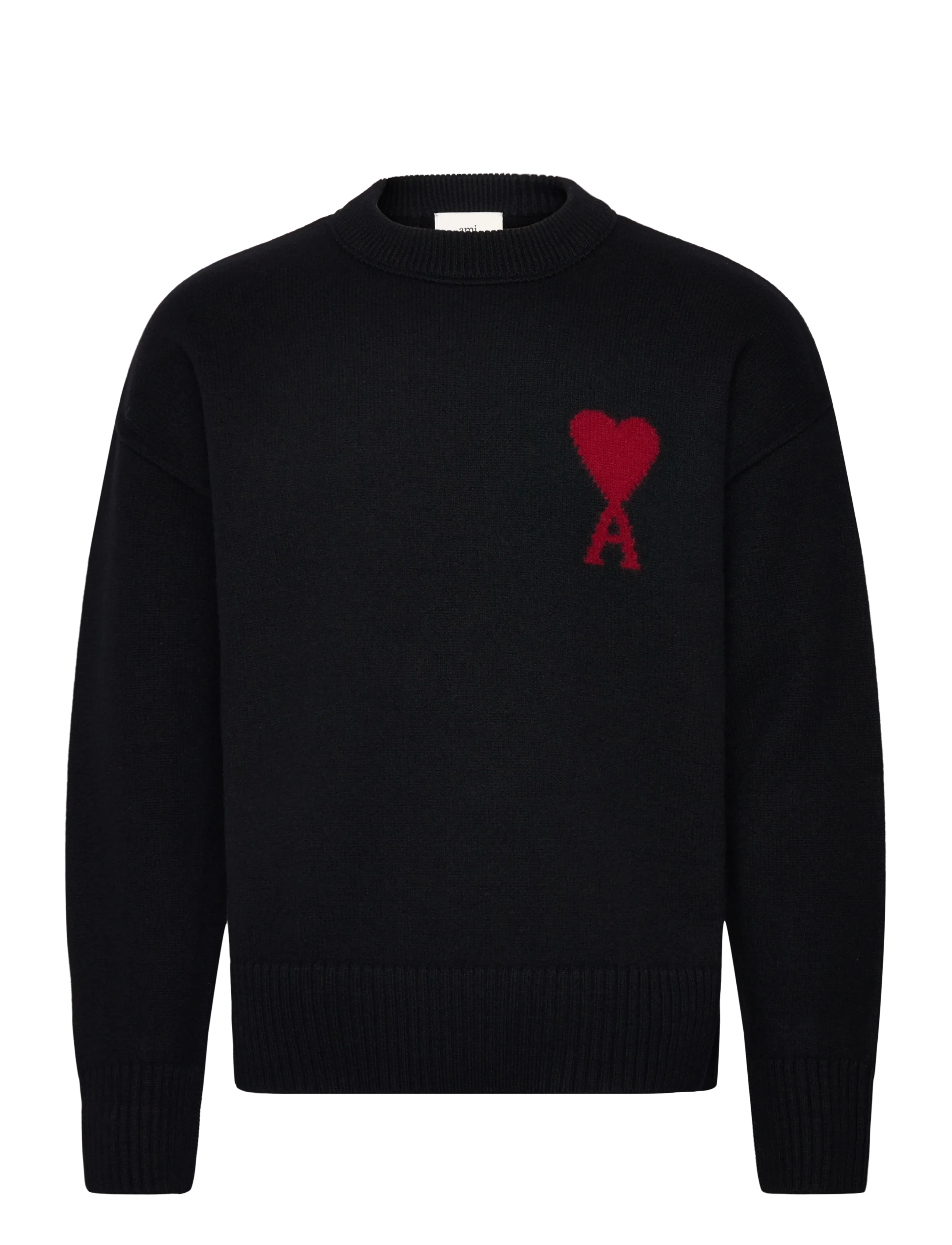 CREWNECK SWEATER WITH CONTRASTED AMI DE COEUR - 009 : NOIR/ROUGE