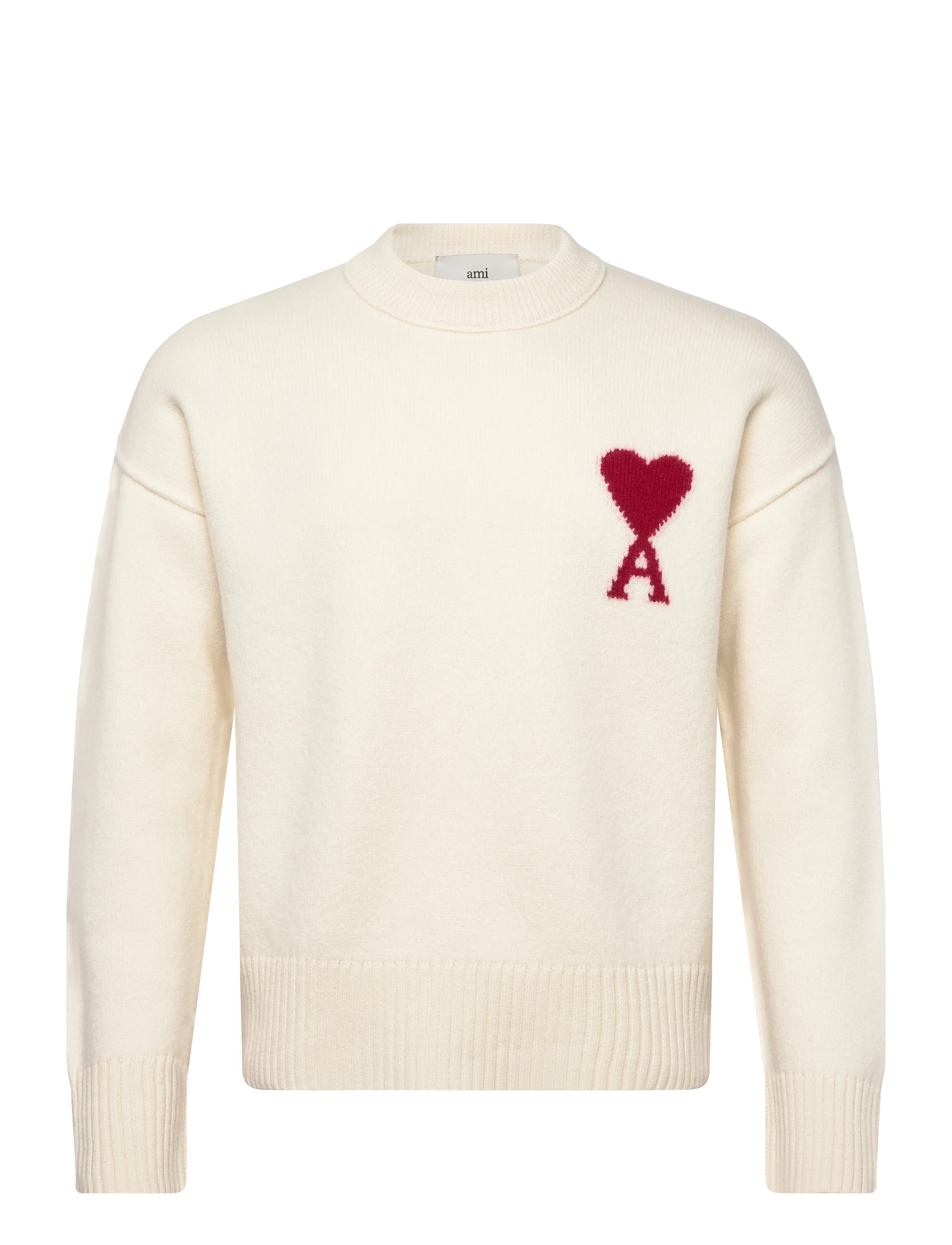 CREWNECK SWEATER WITH CONTRASTED AMI DE COEUR - 154 : ECRU/ROUGE
