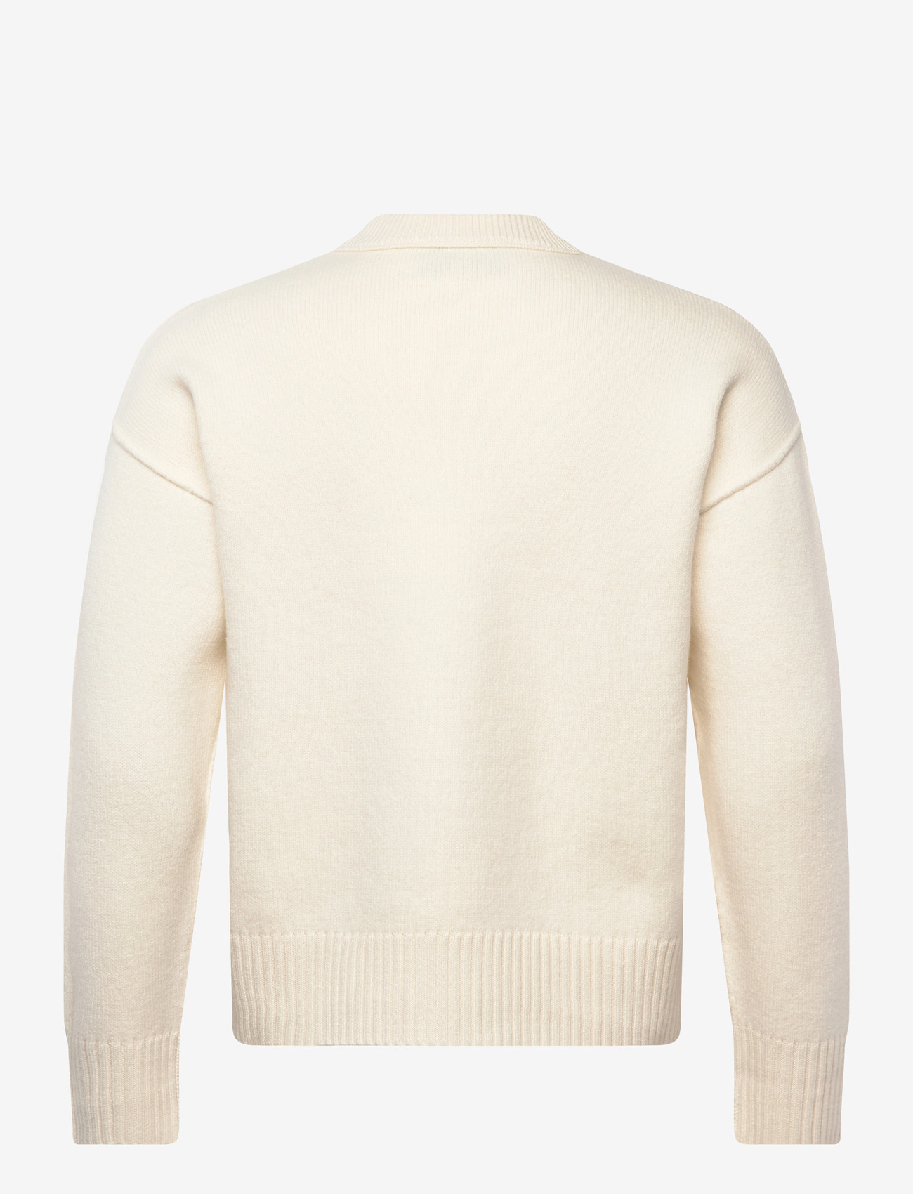 AMI - CREWNECK SWEATER WITH CONTRASTED AMI DE COEUR - knitted round necks - 154 : ecru/rouge - 1