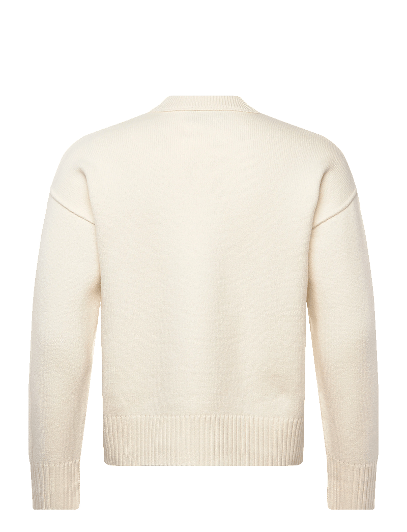 AMI - CREWNECK SWEATER WITH CONTRASTED AMI DE COEUR - knitted round necks - 154 : ecru/rouge - 1