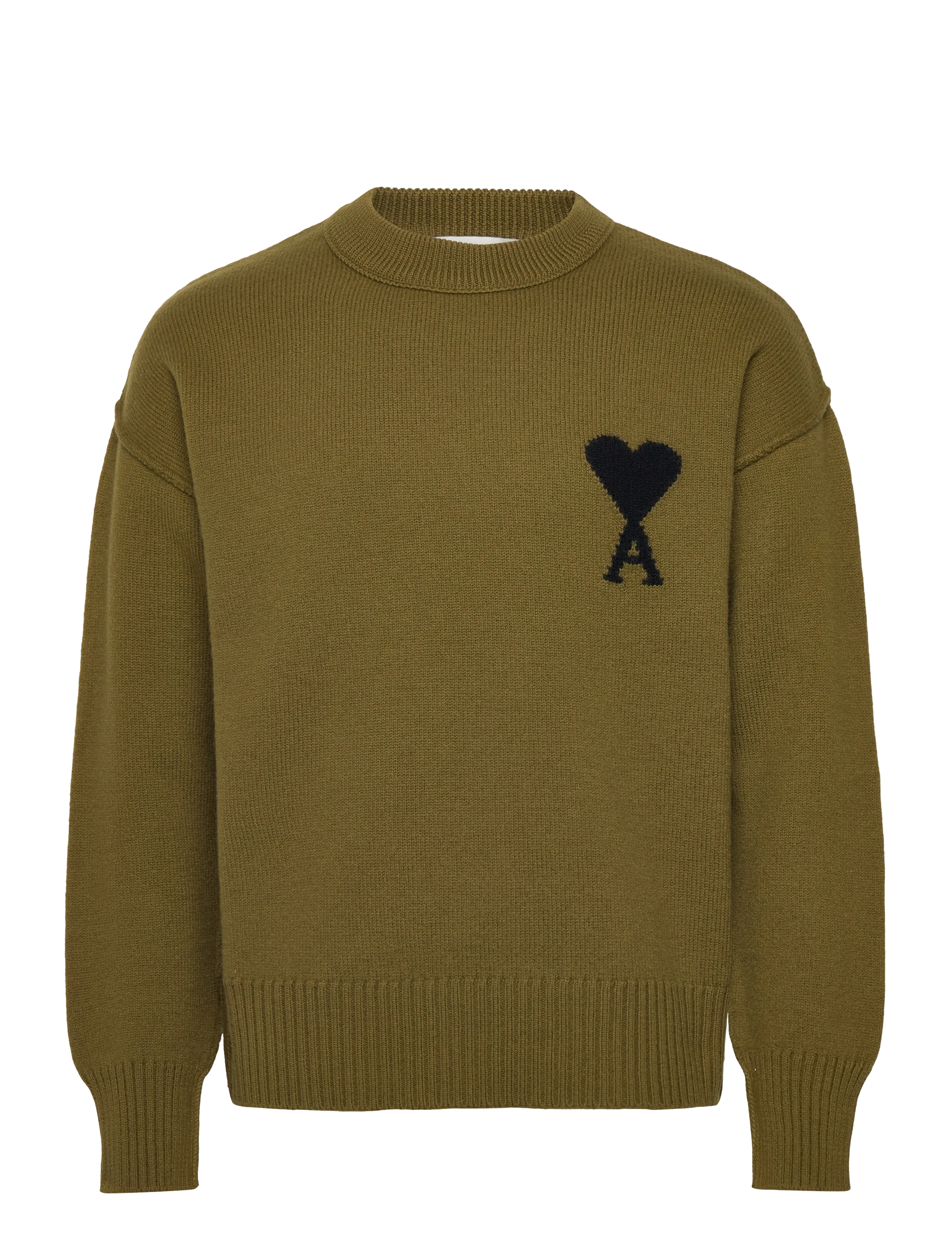 AMI CREWNECK SWEATER WITH CONTRASTED AMI DE COEUR - Knitwear - 2988 : BRONZE/NOIR / khaki/green