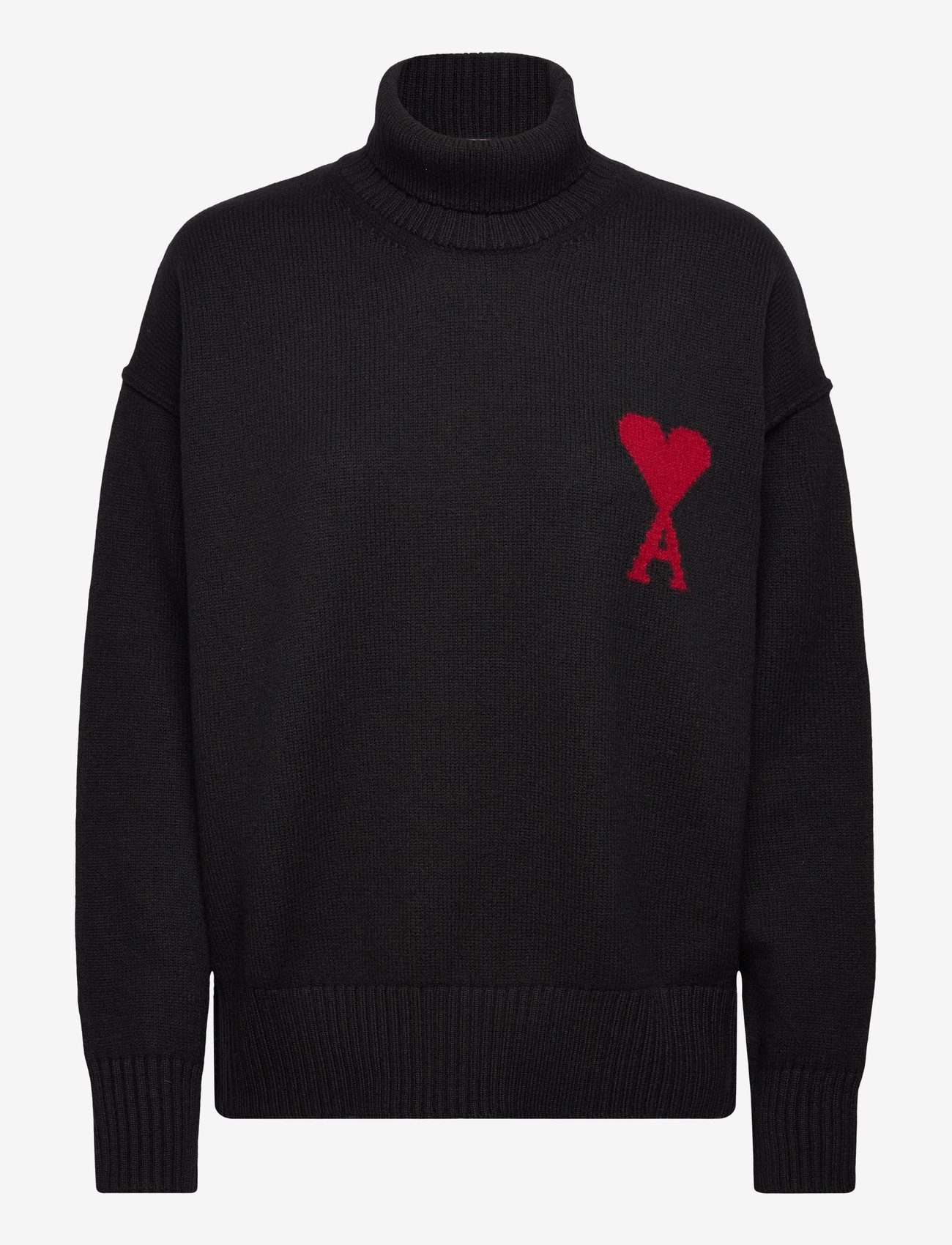 AMI - FUNNEL NECK SWEATER WITH CONTRASTED AMI DE COEUR - polotröjor - 009 : noir/rouge - 0