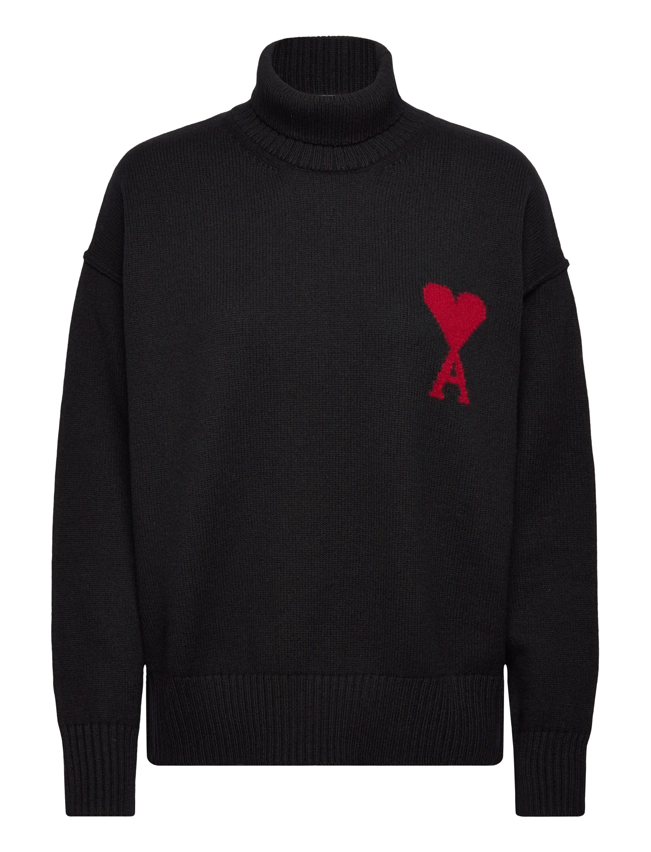 FUNNEL NECK SWEATER WITH CONTRASTED AMI DE COEUR - 009 : NOIR/ROUGE