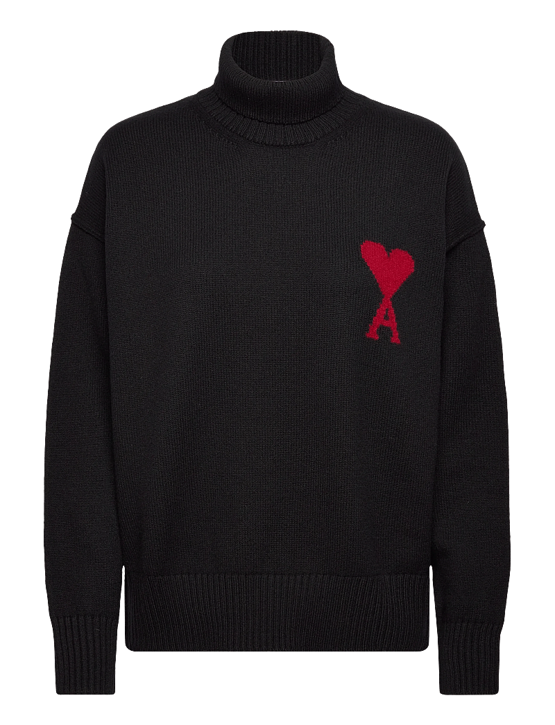 AMI - FUNNEL NECK SWEATER WITH CONTRASTED AMI DE COEUR - rullekraver - 009 : noir/rouge - 0