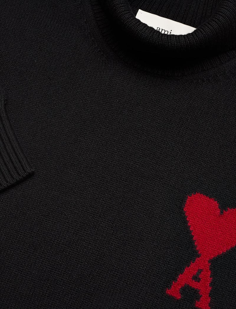 AMI - FUNNEL NECK SWEATER WITH CONTRASTED AMI DE COEUR - rullekraver - 009 : noir/rouge - 2